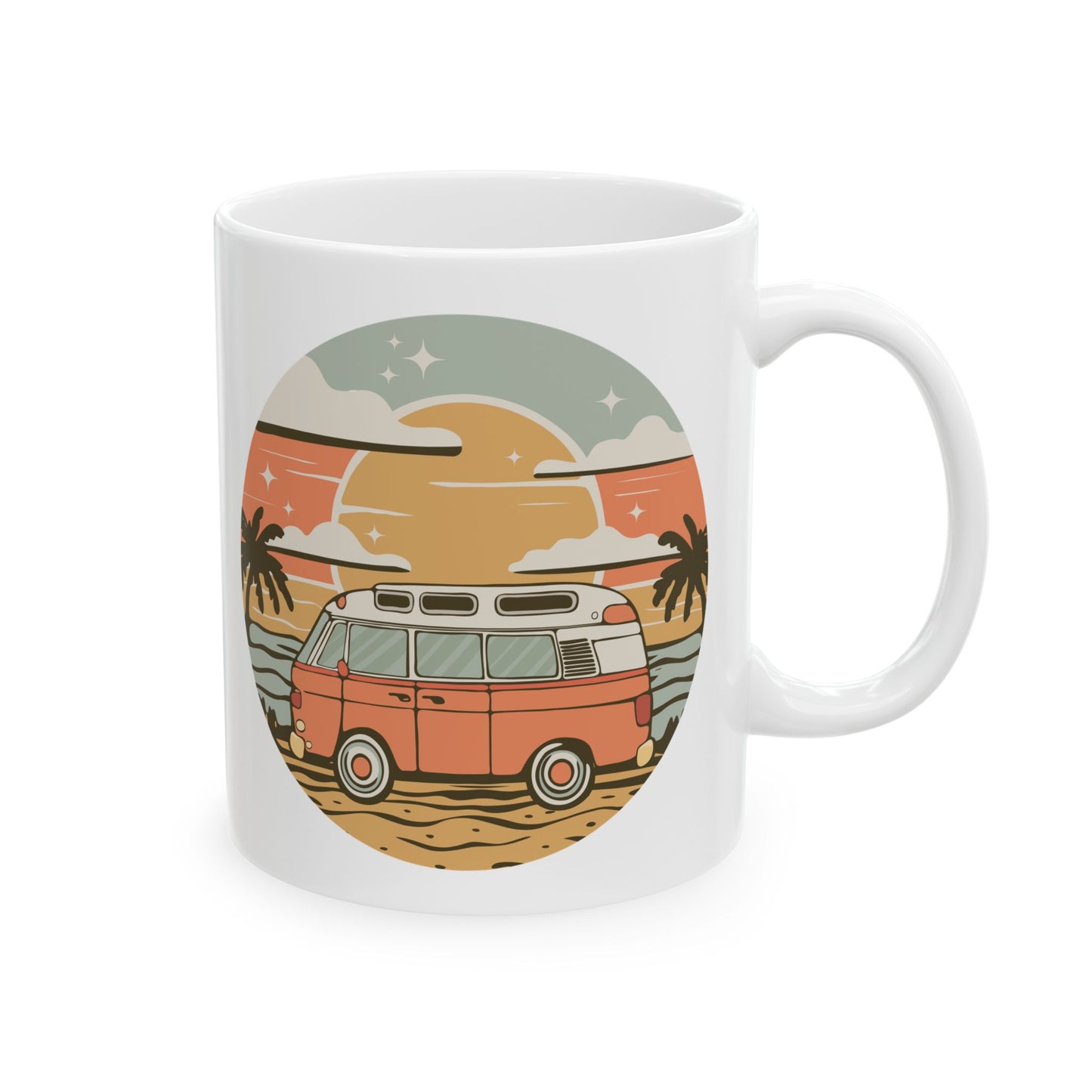 Vintage Van Dreams Coffee Mug - Nomad Vanlife Campervan White Ceramic Tea Mugs 11oz, Coastal Beach Travlel Gifts for Vanlifers