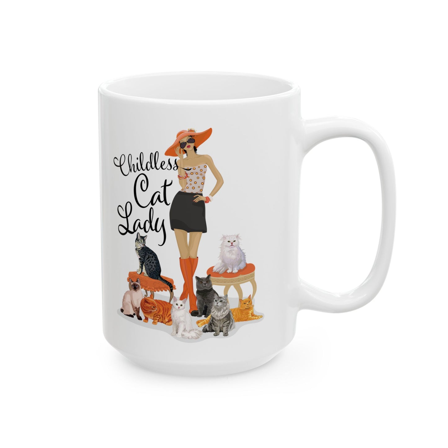 Childless Cat Lady Ceramic Mug, (11oz, 15oz) Crazy Cat Ladies Cat Mom Coffee Mugs for Cat Kitten Owners