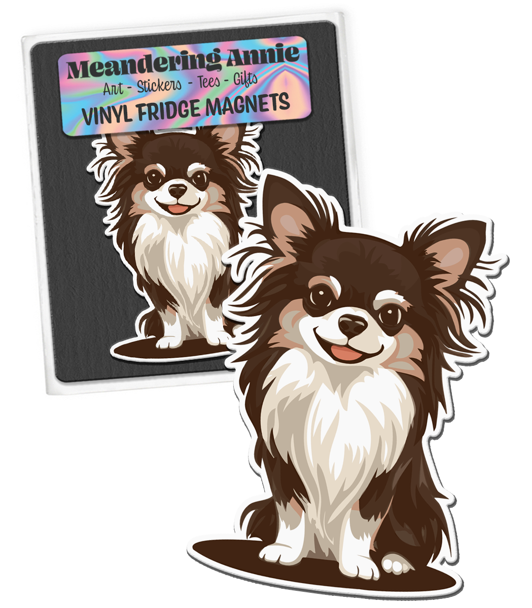 Long Haired Chihuahua Dog Magnet, 3" Brown Long Coat Chihuahuas Dogs Vinyl Fridge Magnets
