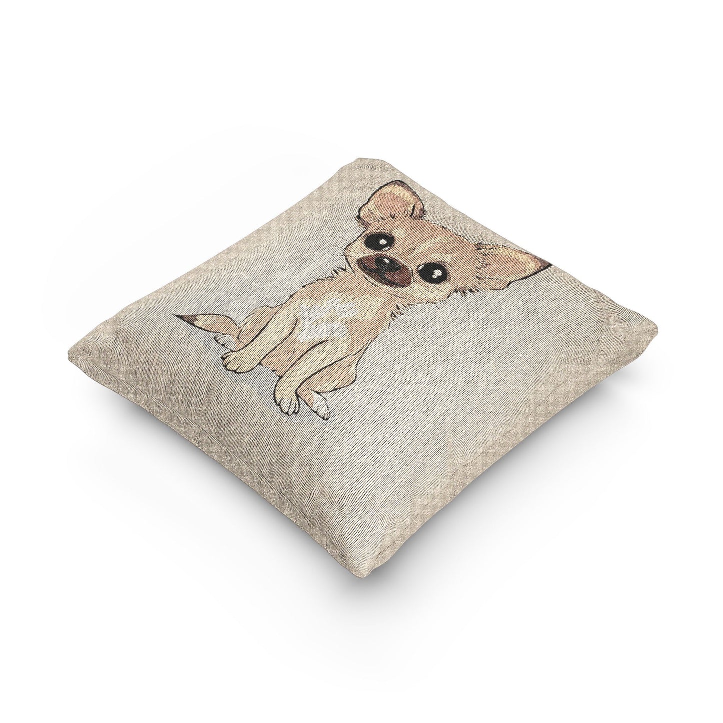 Tan Chihuahua Puppy Dog Woven Pillow Square Decorative Throw Cushion Home Decor Puppies Dogs Pet Lover Gift