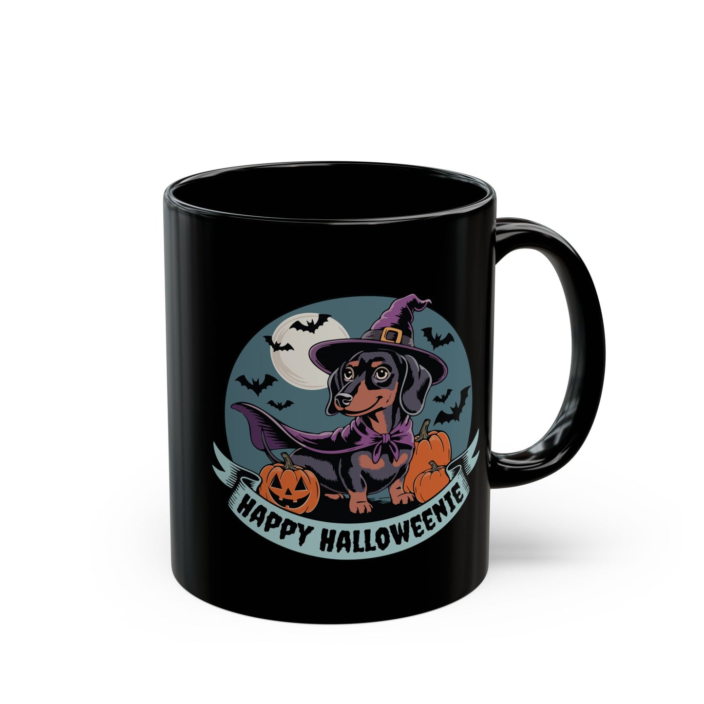 Halloween Coffee Mug, Funny Halloweenie Dachshund Witch Design, Spooky Black Coffee Cup, Fall Dog Owner Gift, Weiner Dogs Mugs, 11oz