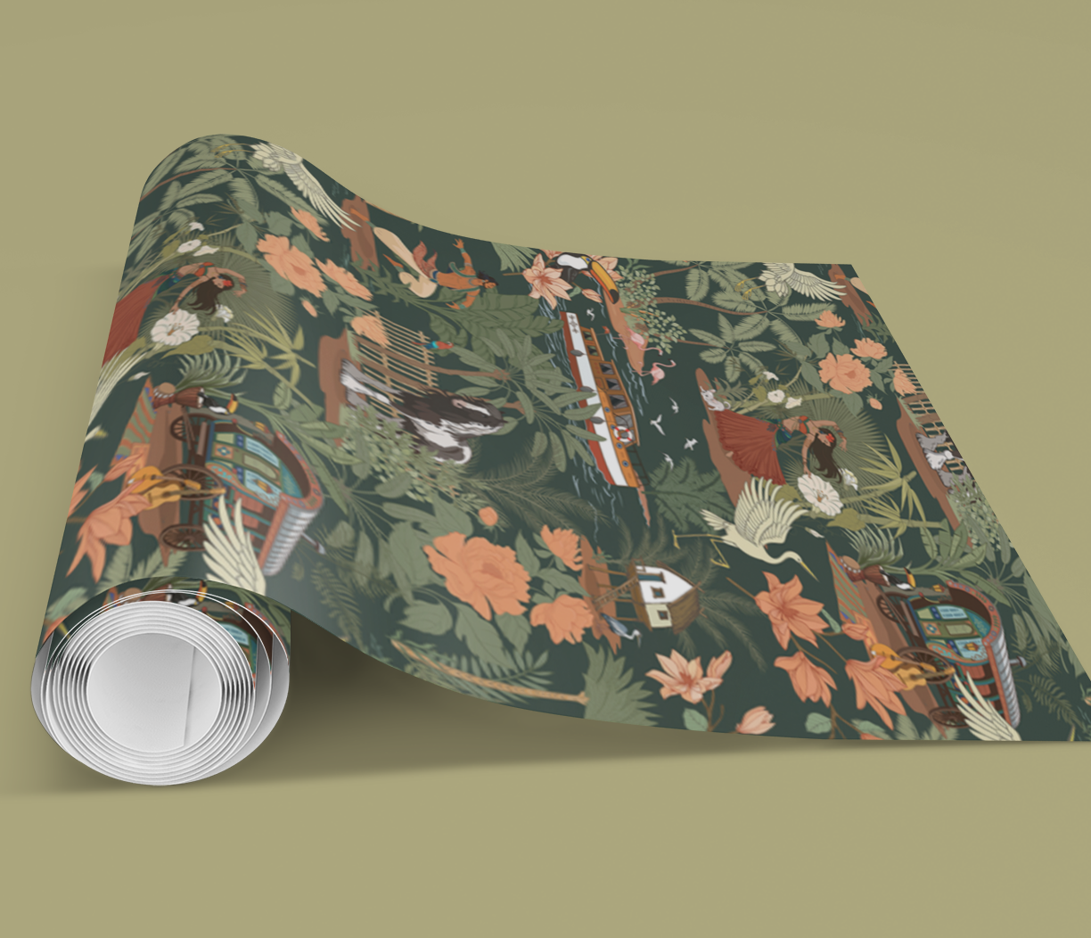 Tropical Nomad Deep Emerald Wallpaper - Botanical Floral Home Decor Wall Paper