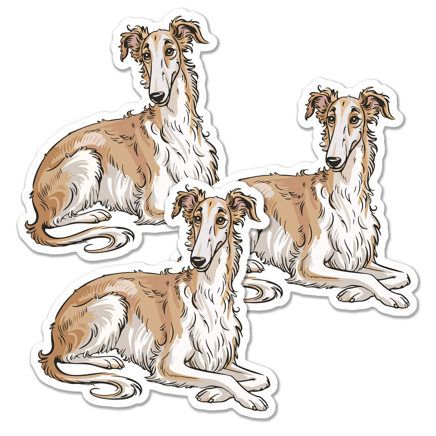 4" Borzoi Dog Sticker - Cream & Tan Russian Wolfhound Dogs Vinyl Decal Stickers Waterproof Borzois Pup Pet Decals
