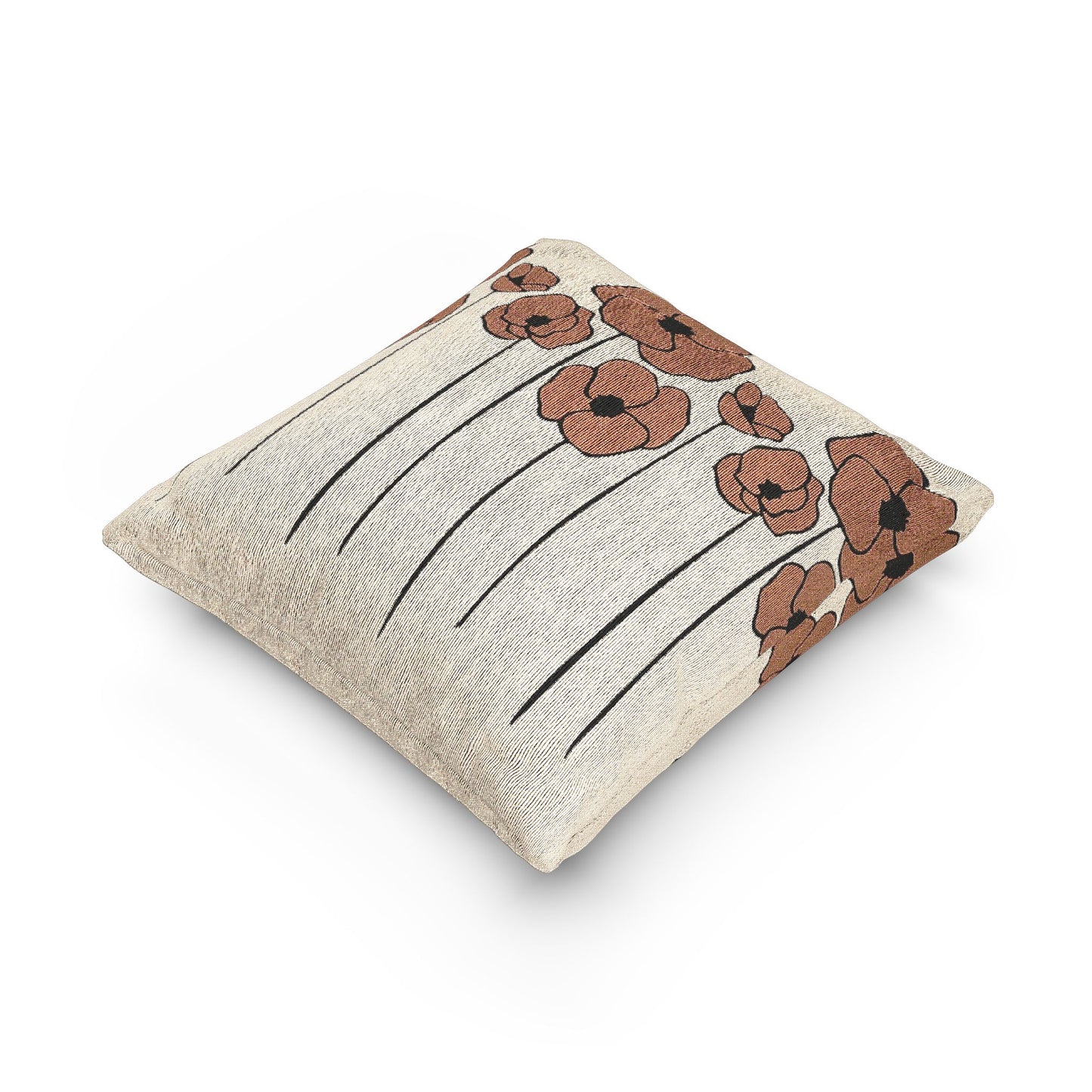 Woven Poppies Pillow, Floral Decorative Cushion, 17"×18" Poppy Square Throw Pillow, Home Decor Accent, Flower Pattern Cushion