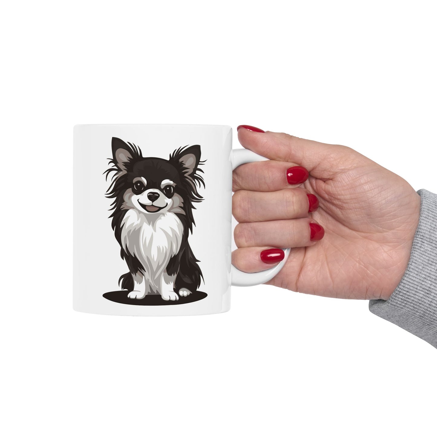 Black Long Haired Chihuahua Dog Ceramic Coffee Tea Mug 11oz with Puppy Dog Print Long Coat Chihuahuas Dogs Pet Coffee Mugs Gifts