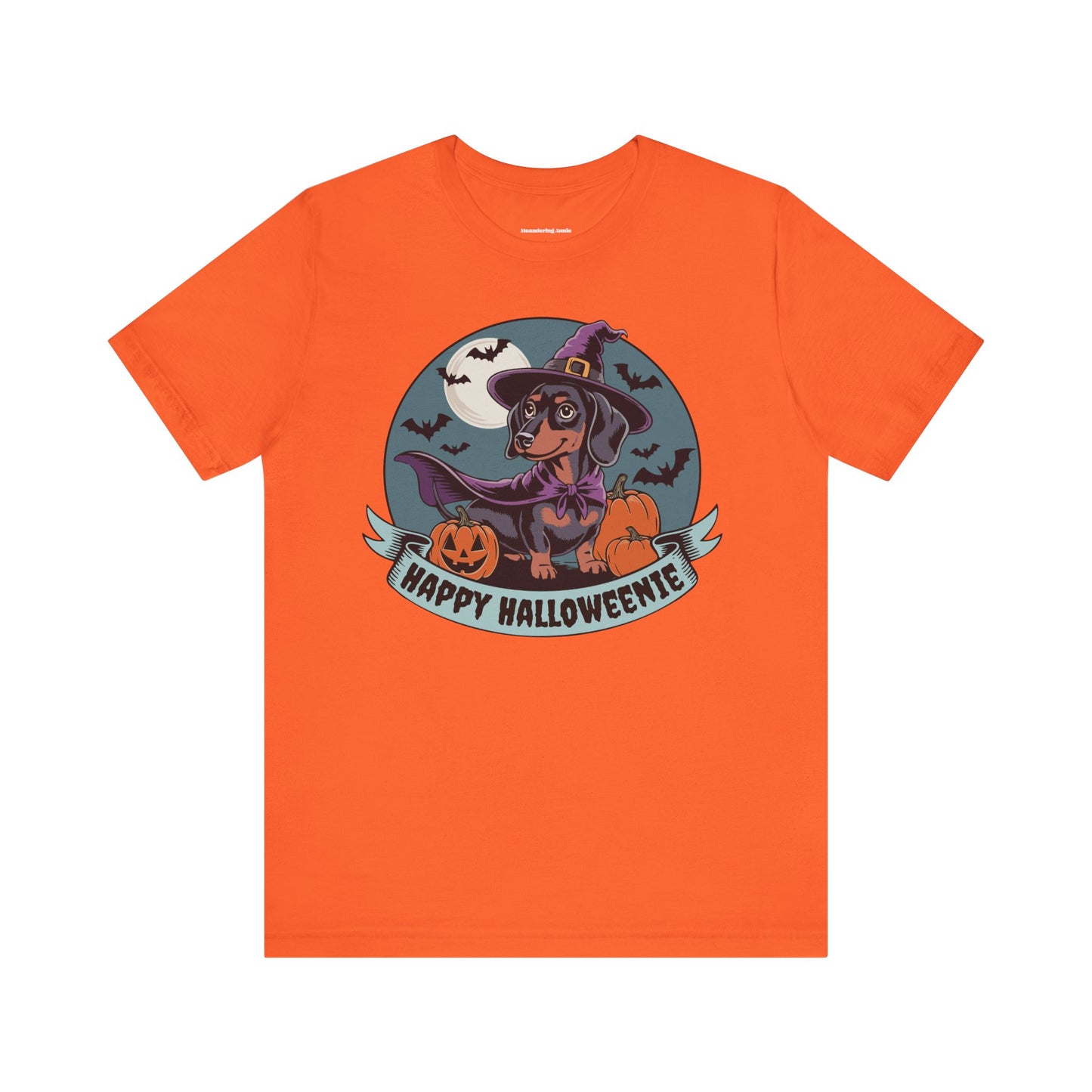 Spooky Dachshund Halloween T-shirt, Happy Halloweenie Unisex Tee, Witchy Weiner Long Dog, Pumpkins Bats, Fall Holiday Shirts