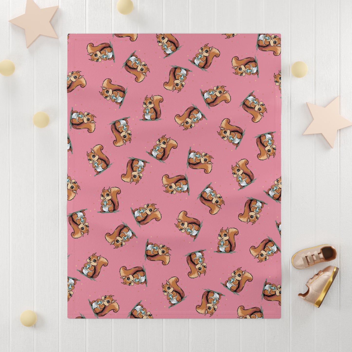 Baby Squirrels Soft Fleece Baby Blanket Pink Girls Baby Shower Gift, Newborn Girls Blankets, Infant Babies Cute Animal Nursery Decor