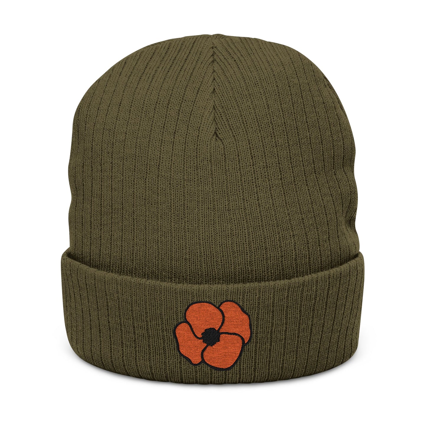 Poppy Flower Beanie, Floral Poppy Embroidered Ribbed Knit Hat Cap, Gift for Her, Women's Fashion Accessory