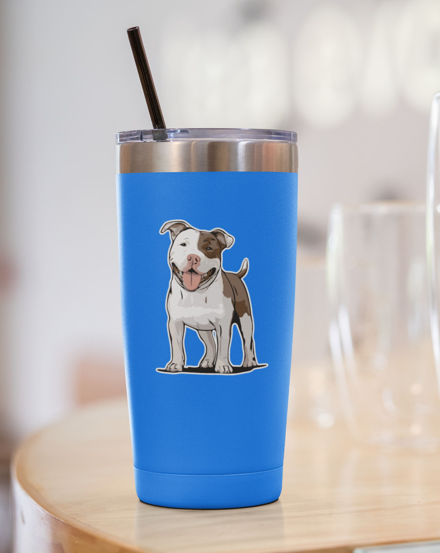 Pit Bull Terrier Dog Sticker - 3" Pitbull Vinyl Decal Stickers White & Brown Puppy Dogs Design Waterproof Cute Pittie Pup Pet Decals