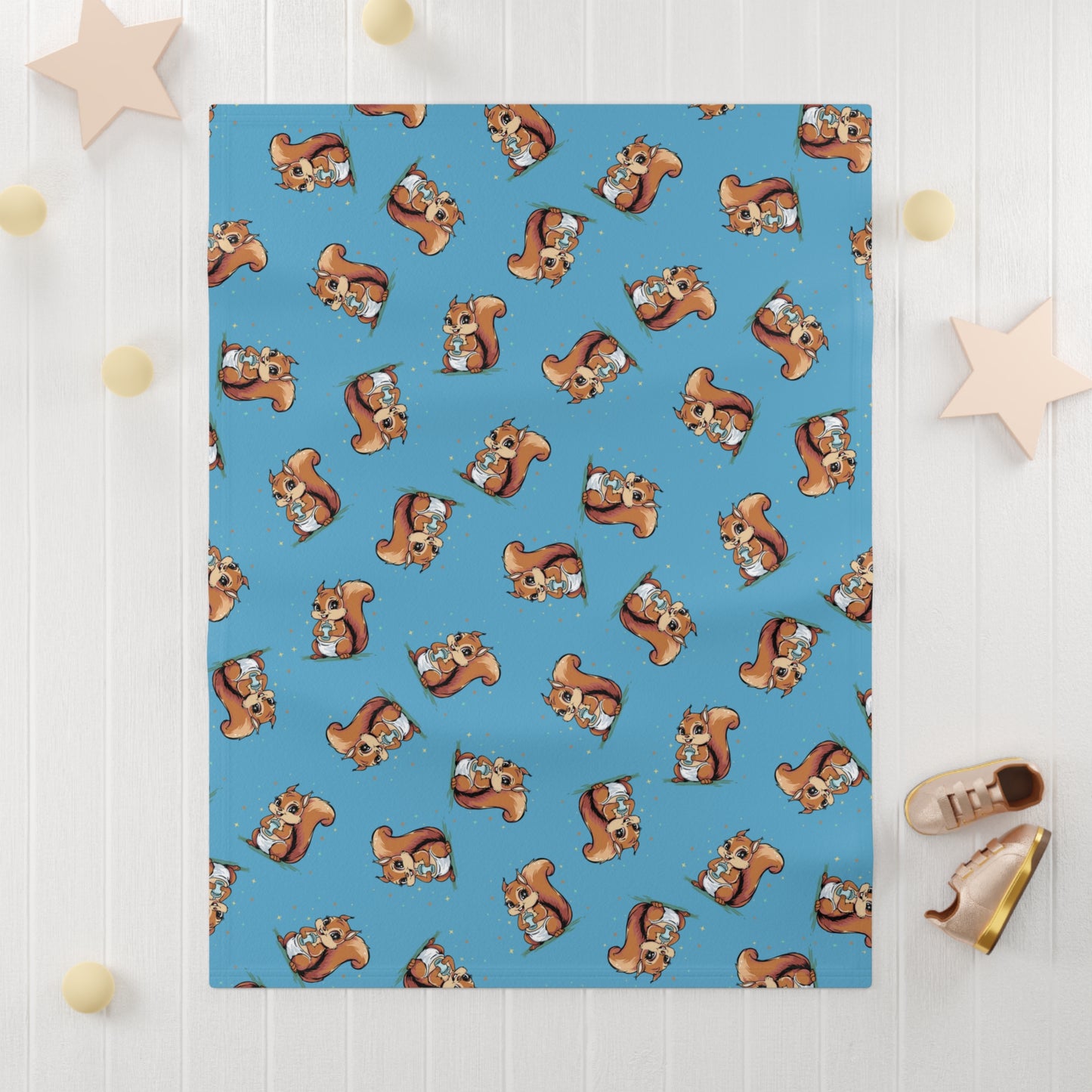Baby Squirrels Soft Fleece Baby Blanket - Blue Boys Girls Gender Neutral Baby Shower Gift, Newborn Blankets, Boy Girl Babies Nursery Decor