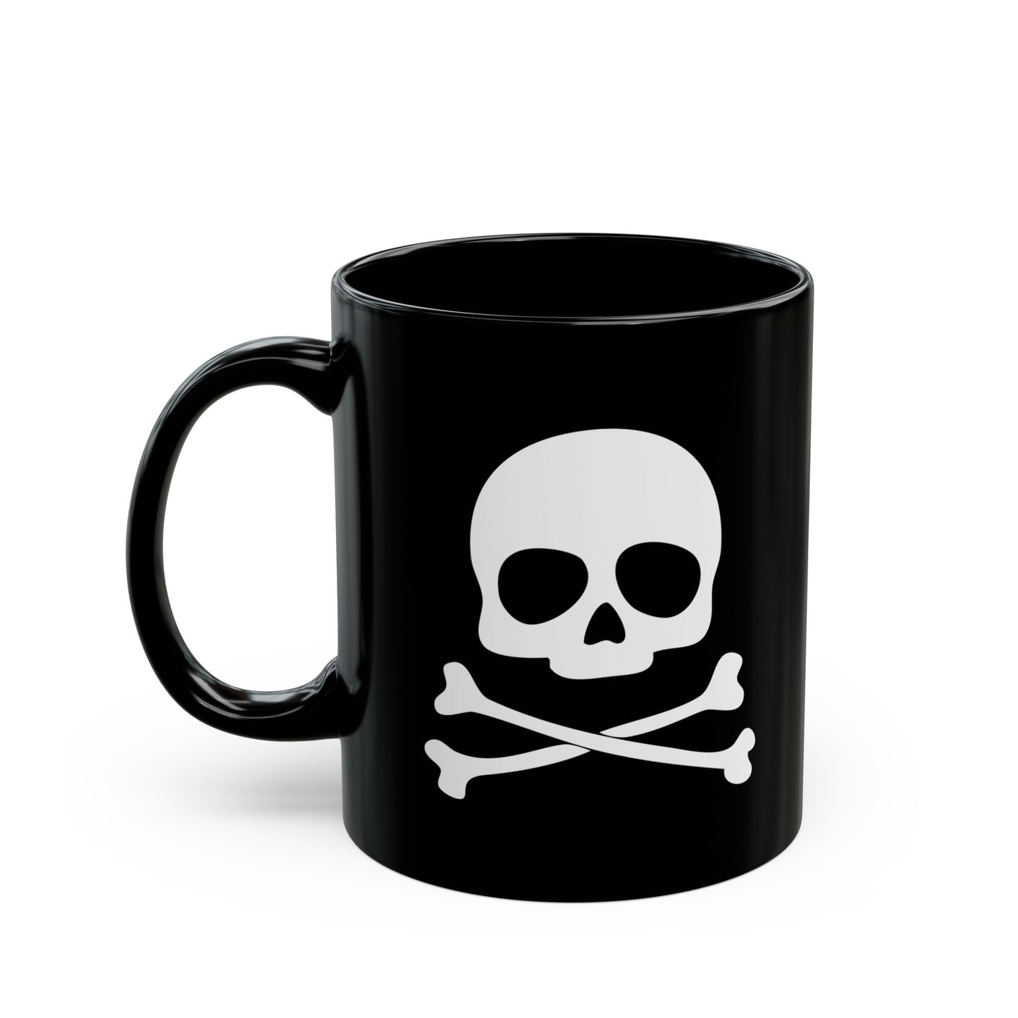 Skull and Crossbones Black Ceramic Coffee Mug 11oz with Skulls Print - Gothic Halloween Tea Mugs