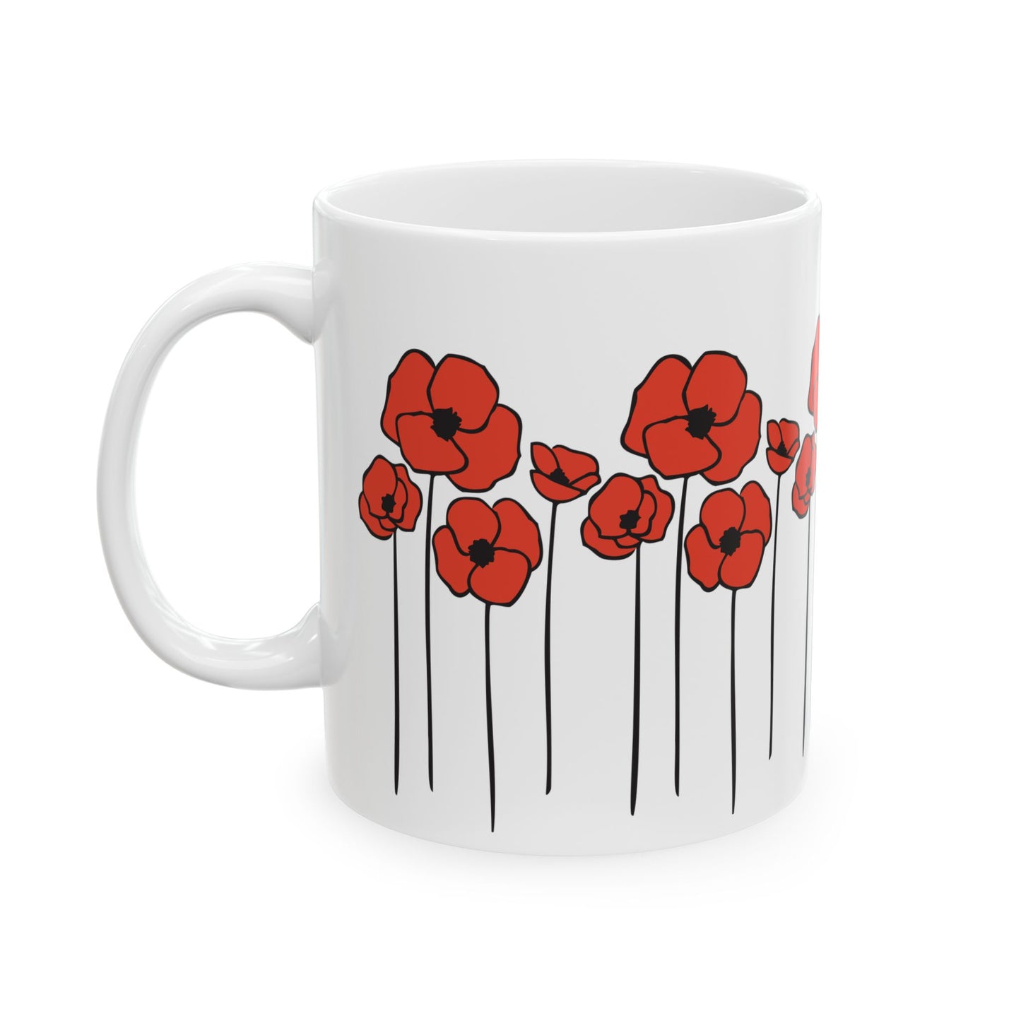 Red Poppy Flowers Ceramic Mug 11oz, Floral Poppies Coffee Cup, Nature Design Tea Mugs, Gift for Gardener, Mother's Day Gift