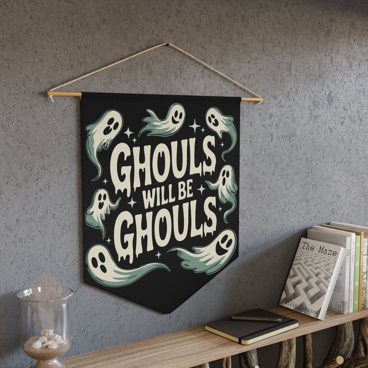 Ghouls Will Be Ghouls Halloween Wall Banner, Ghostly Pennant Holiday Home Decor, Gothic Spooky Fall Decorations, Ghost Wall Pennant Banner