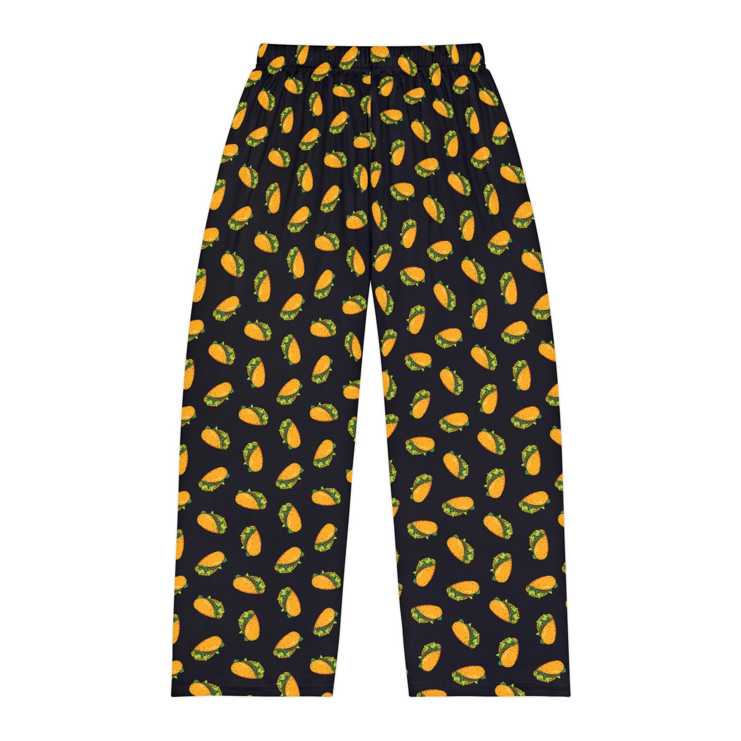 Taco Pattern Pajama Pants, Fun Novelty Tacos Pattern Black Pj Bottoms, Silly Mexican Food Print Loungewear Sleepwear Pajamas