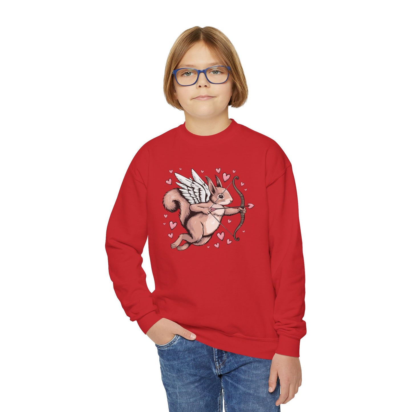 Cupid Squirrel Valentine's Day Kids Sweatshirt, Love Heart Tee, Valentine Cupid Arrow Squirrels Crewneck Sweater Unisex Valentine's Gifts