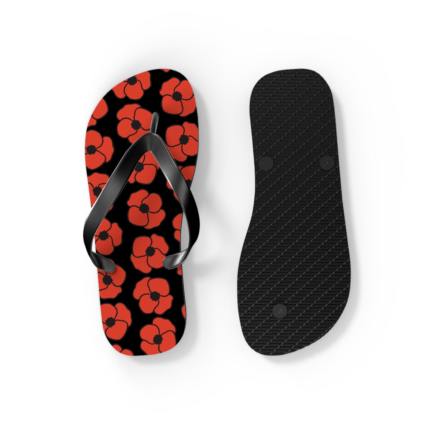 Floral Poppies Flip Flops - Poppy Flowers Spring Summer Sandals, Beach Footwear, Vacation Essentials, Outdoor Relaxation, Gift for Her