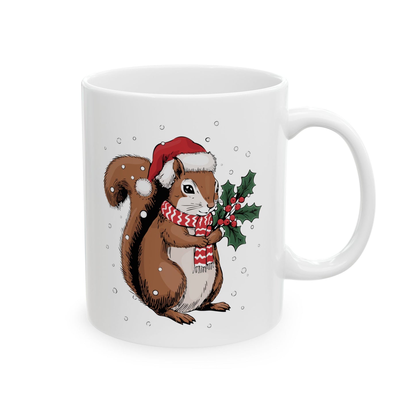 Christmas Squirrel Ceramic Mug, Festive Holiday Xmas Santa Squirrels Coffee Mug, Cute Snowy Winter Animal Tea Hot Chocolate Mug