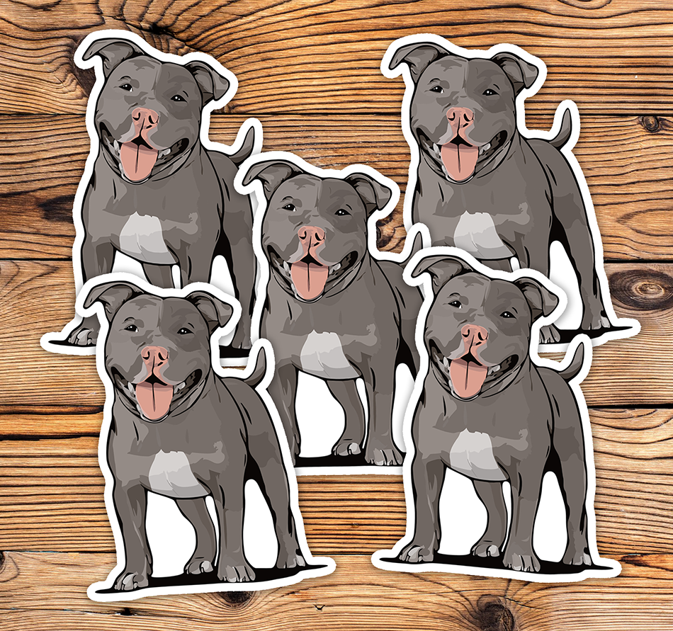 Pit Bull Terrier Dog Sticker - 3" Gray Pitbull Vinyl Decal Stickers Puppy Dogs Design Waterproof Pittie Decals