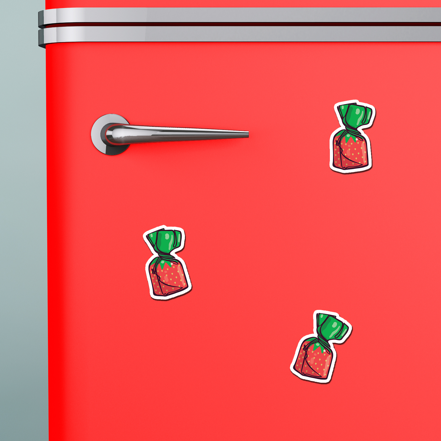 Strawberry Hard Candies Magnet - 3" Retro Candy Strawberries Vinyl Fridge Magnets Indoor Outdoor