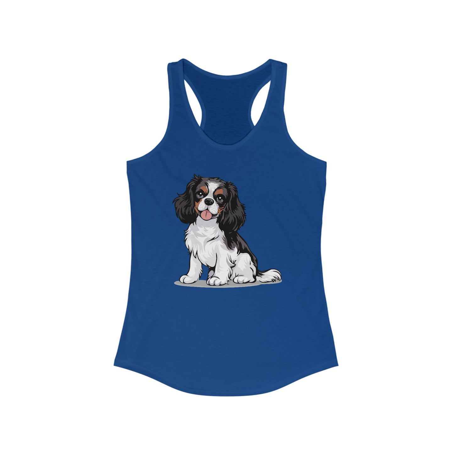 Charlie Tricolor Cavalier King Charles Spaniel Dog Women's Racerback Tank Top with Pet Dog Cavalier Puppy Print