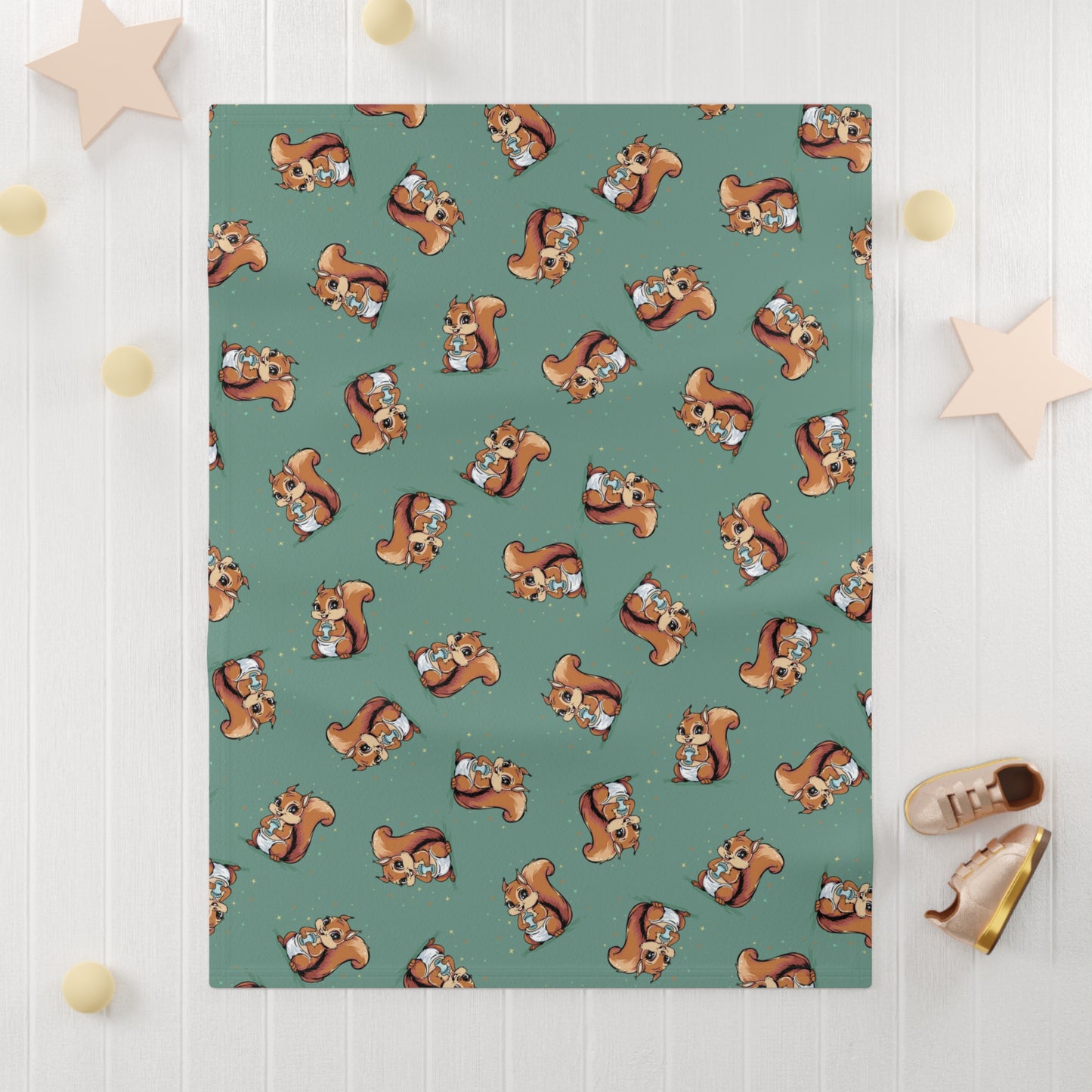 Baby Squirrels Soft Fleece Baby Blanket - Sage Green Gender Neutral Baby Shower Gift, Newborn Blankets, Boy Girl Babies Nursery Decor