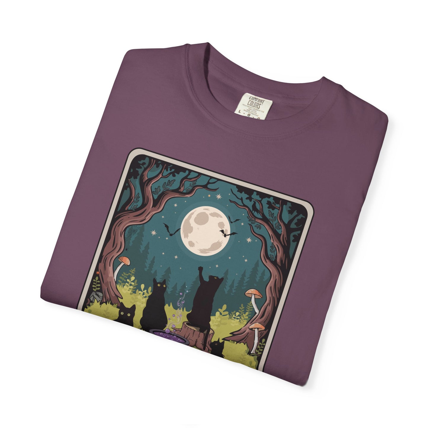 The Coven Tarot Black Cats T-shirt, Witchy Halloween Cat Tee, Full Moon Forest Cauldron Shirt, Wiccan Pagan Magic Top, Witch Gothic Apparel