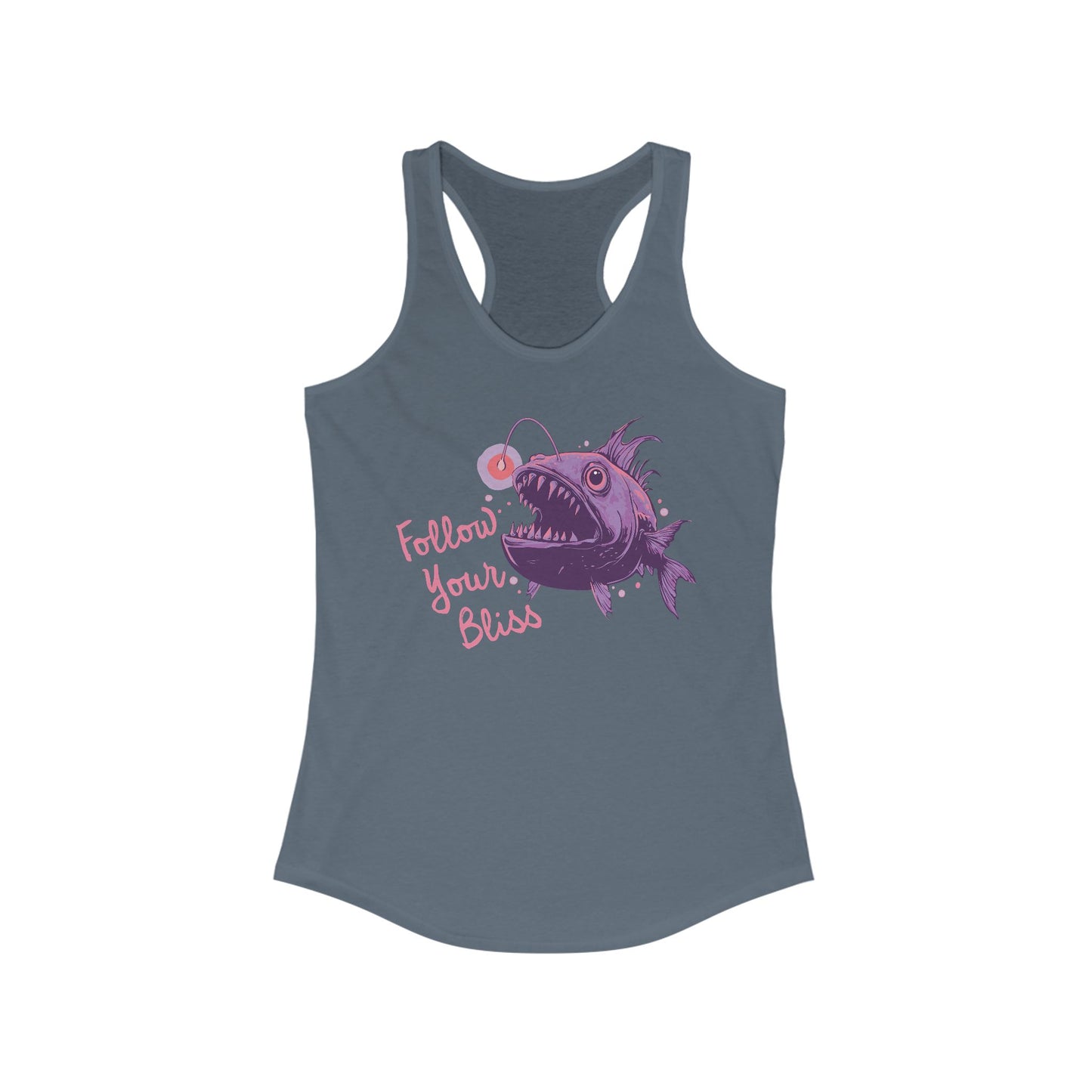 Follow Your Bliss Deep Sea Anglerfish Womens Racerback Tank Top, Angler Fish Lure Glow Graphic Sleeveless Shirt Ocean Aquatic Creatures