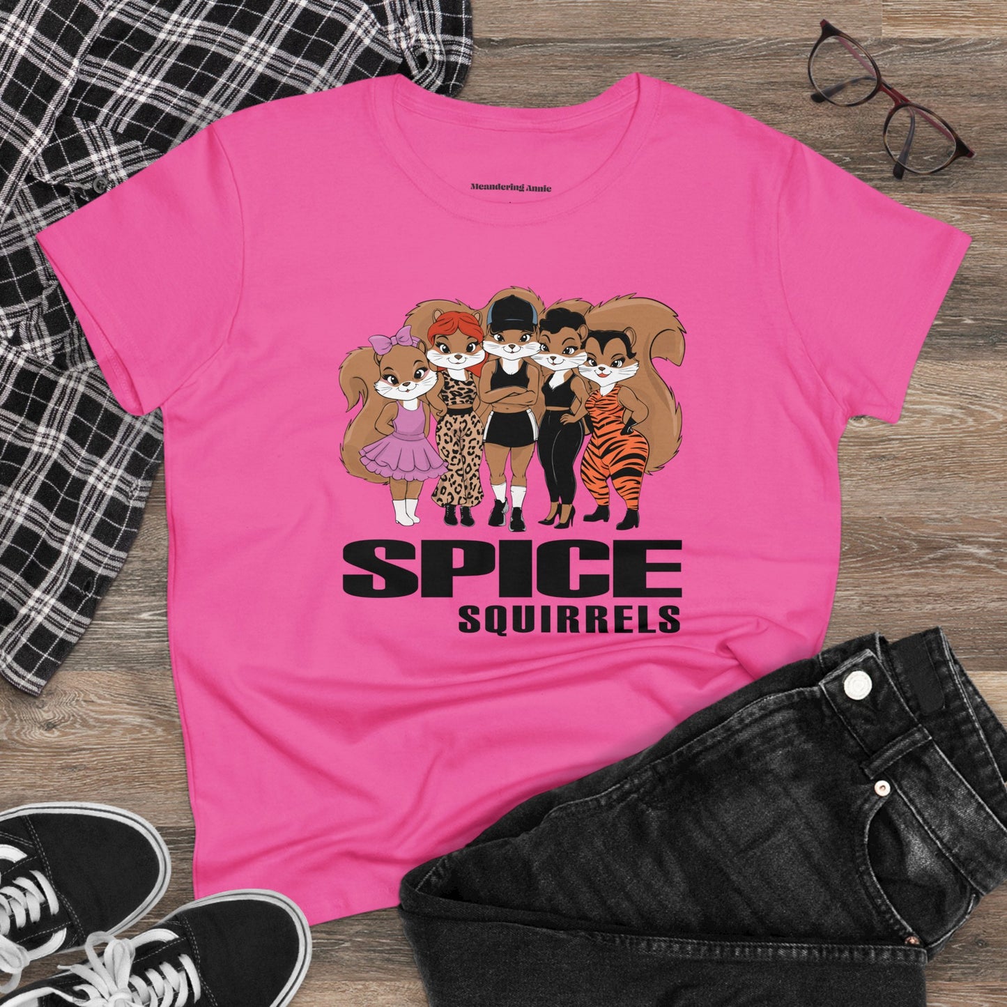 Spice Squirrels Semi-Fitted Ladies T-shirt Women's Midweight Cotton Tee with Funny Parody Squirrel Print