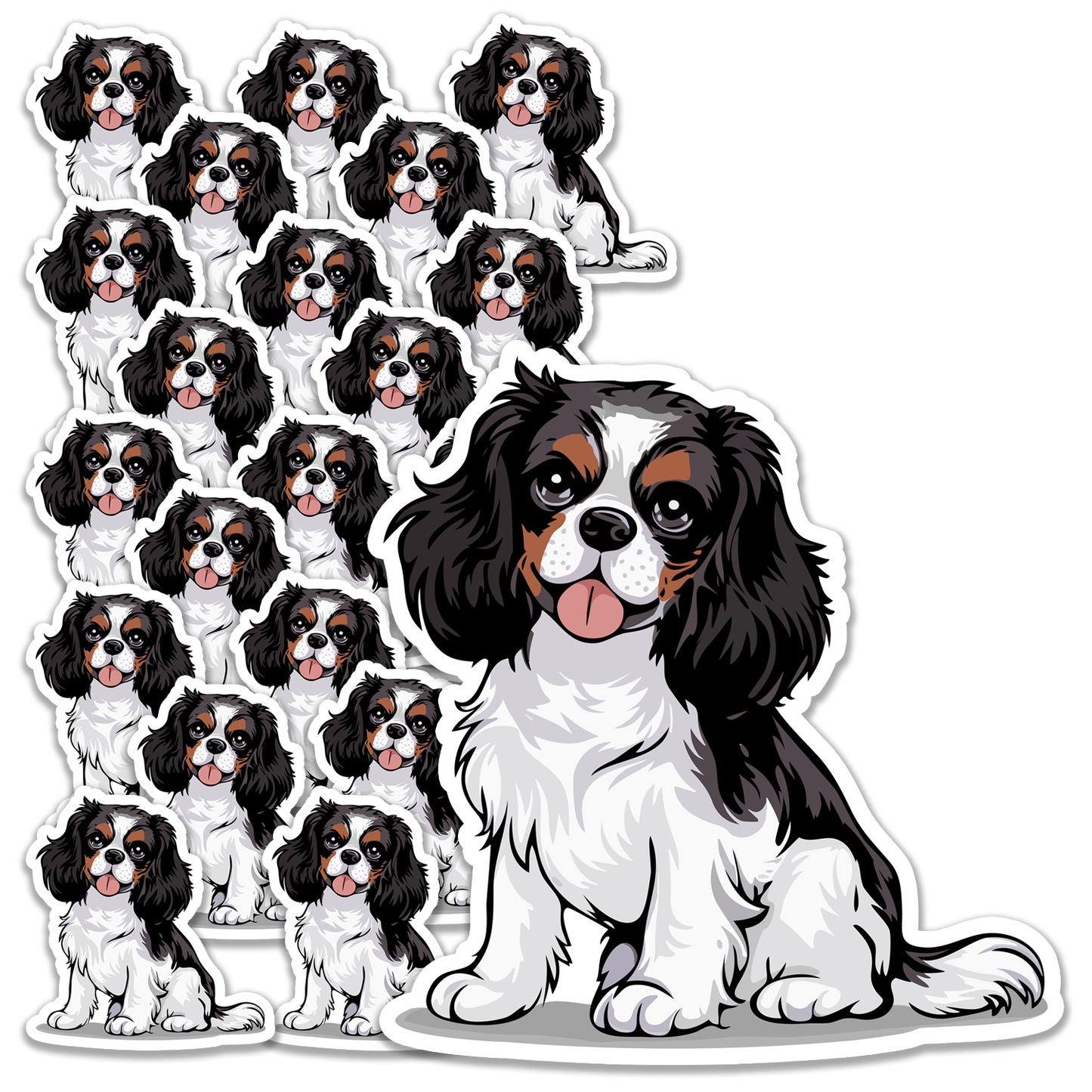 Small 1/2" or 1" Cavalier King Charles Spaniel Dog Sticker Sheets, 24 Stickers Per Sheet - Waterproof, Fade-Resistant Decals