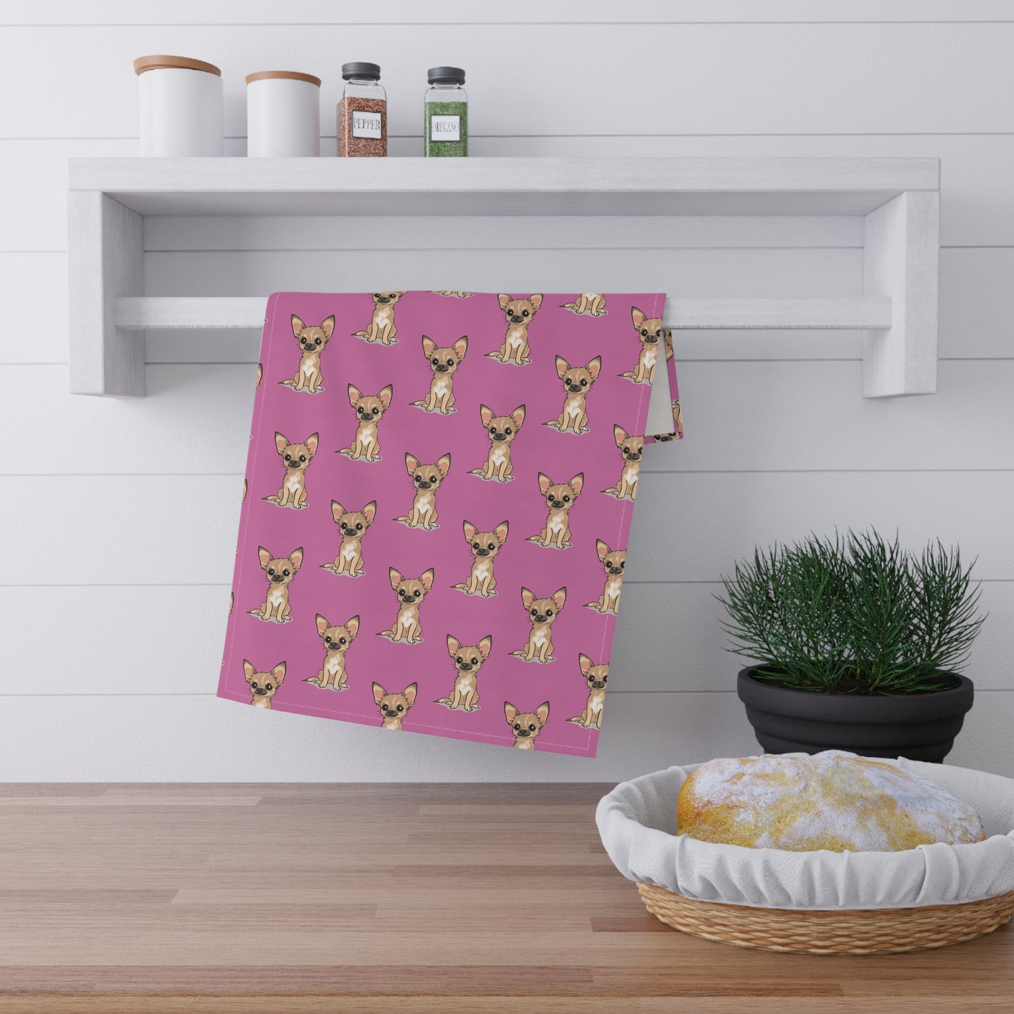 Pink Chihuahua Puppy Dogs Tea Towel, Cute Kitchen Hand Towels Decor, Dog Lover Gift, Home Accessories Gifts