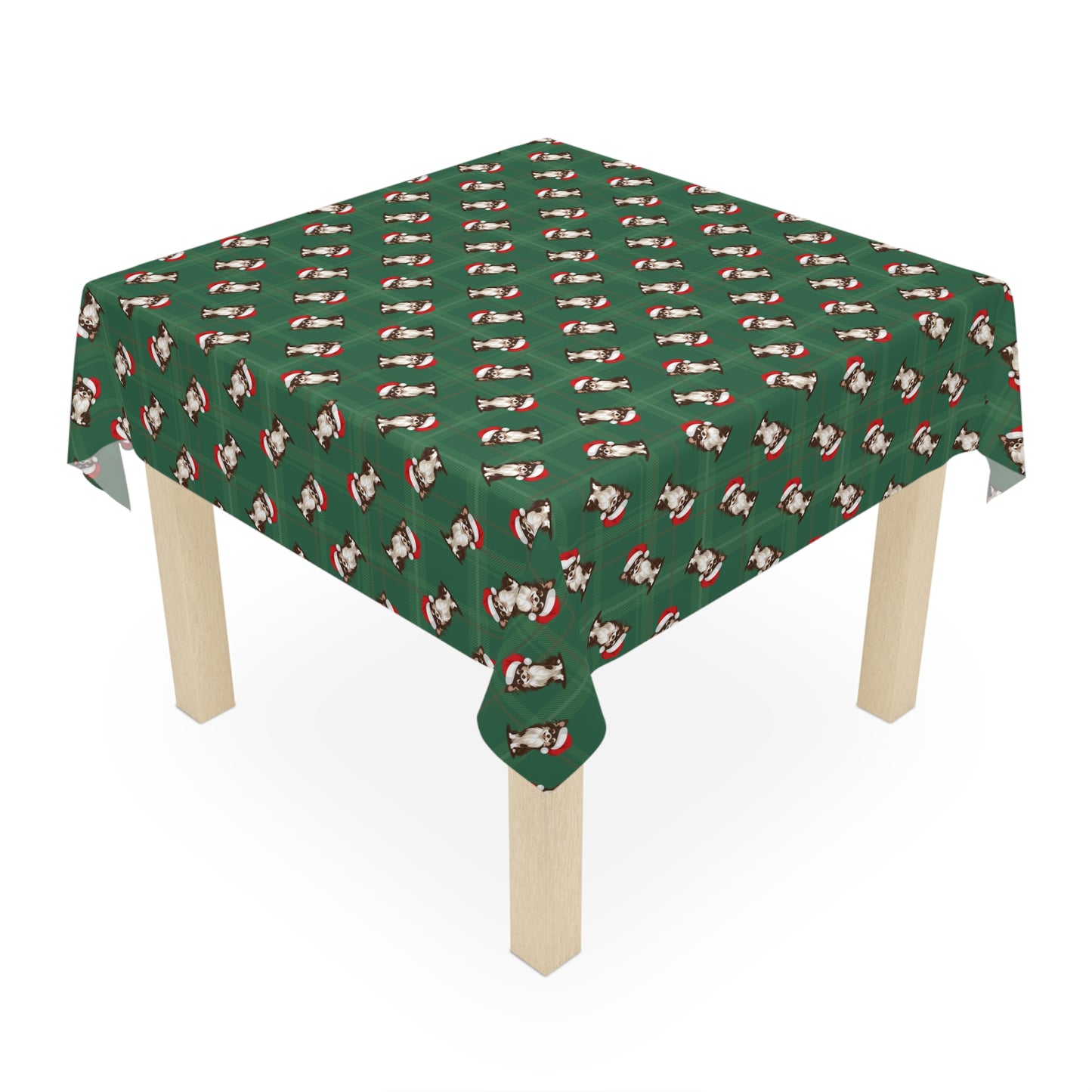 Christmas Long Haired Chihuahua Dog Tablecloth, Plaid Holiday Santa Dog Table Cloth, Festive Home Decor, Winter Party Dining Setting