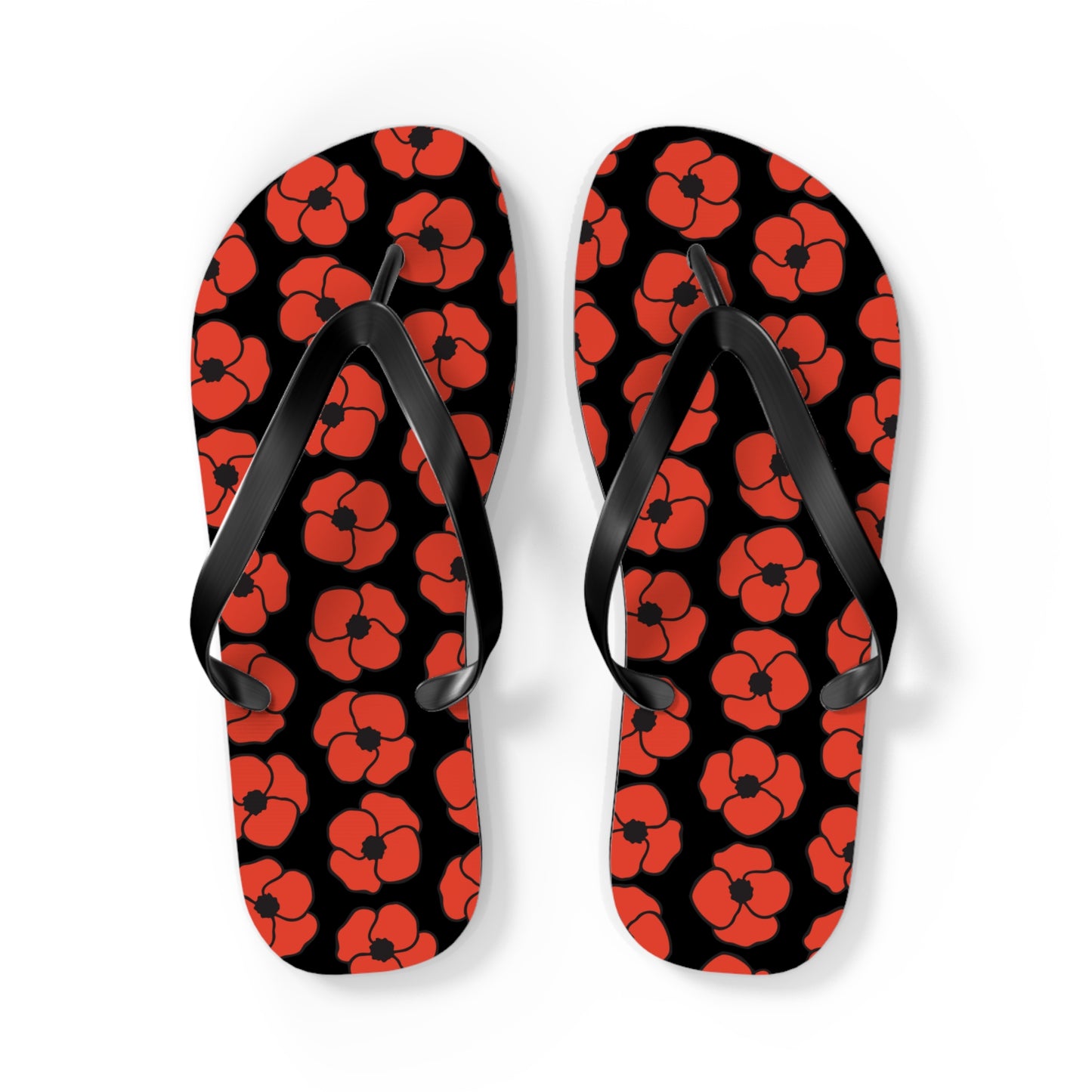 Floral Poppies Flip Flops - Poppy Flowers Spring Summer Sandals, Beach Footwear, Vacation Essentials, Outdoor Relaxation, Gift for Her