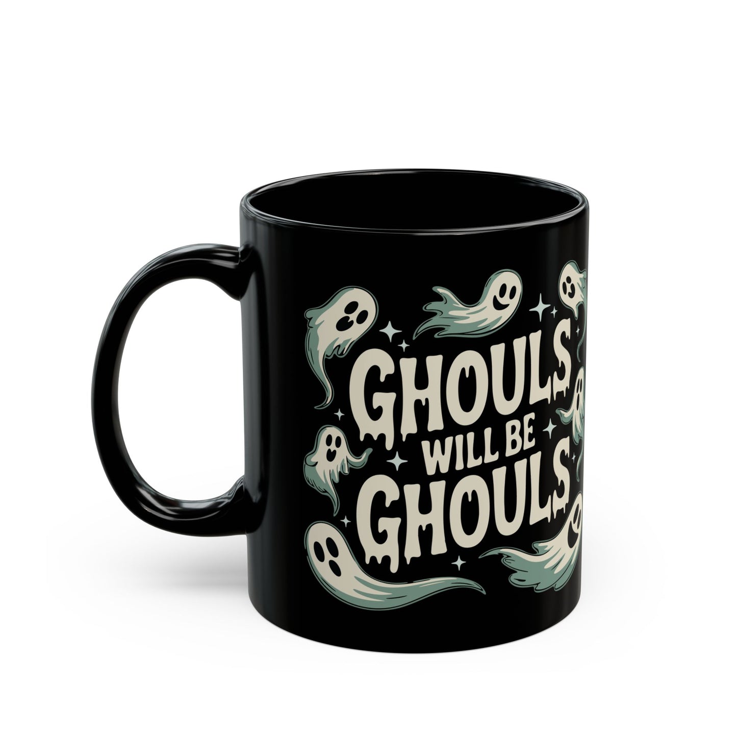 Ghouls Will Be Ghouls Coffee Mug, Halloween Black Ceramic Tea Cup, 11 Ounce Spooky Haunted Ghost Mugs, Cute Goth Fall Drinkware