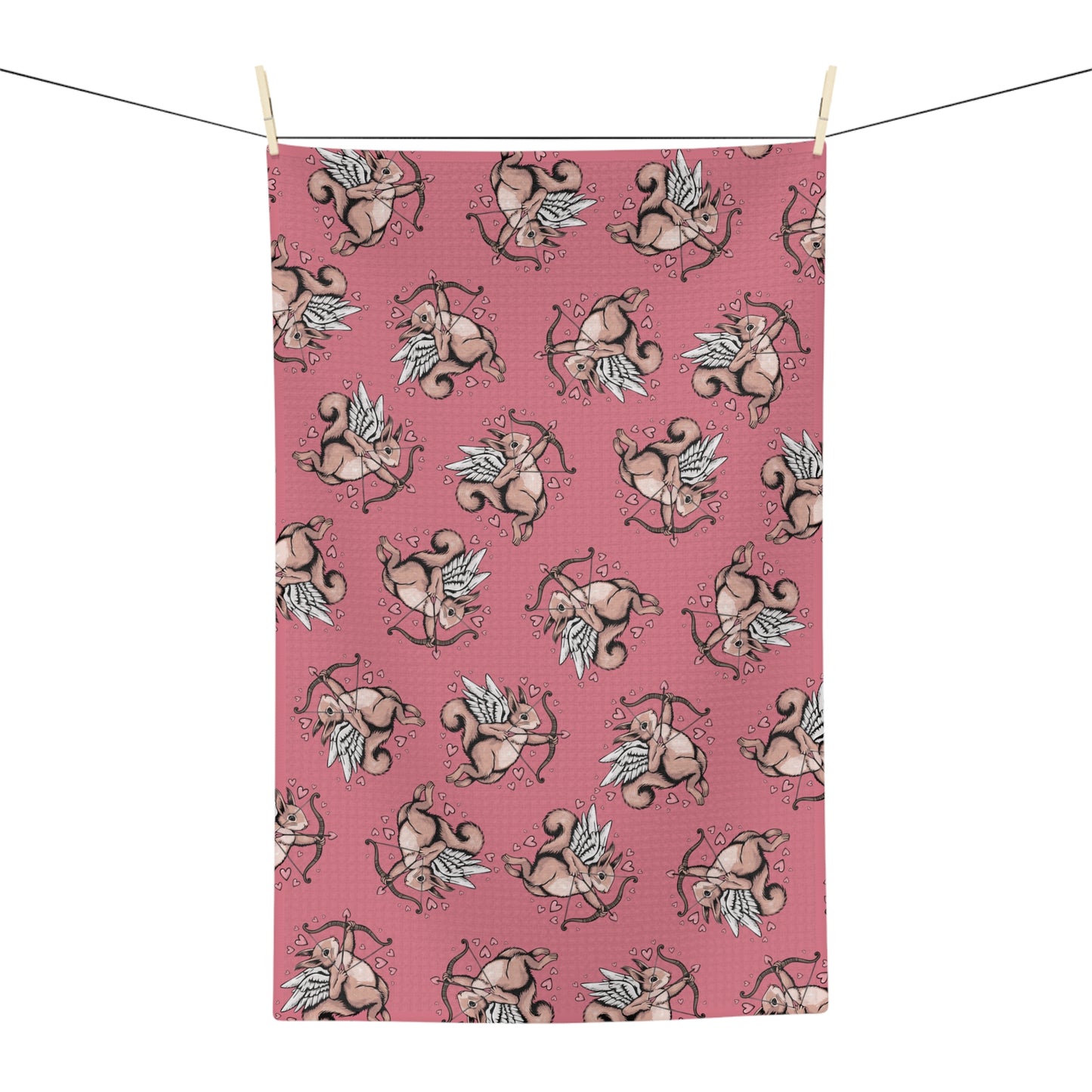 Cupid Squirrel Valentine's Day Pink Microfiber Tea Towel Kitchen Hand Towel with Cupid Arrow Squirrels Seasonal Kitchen Home Decor