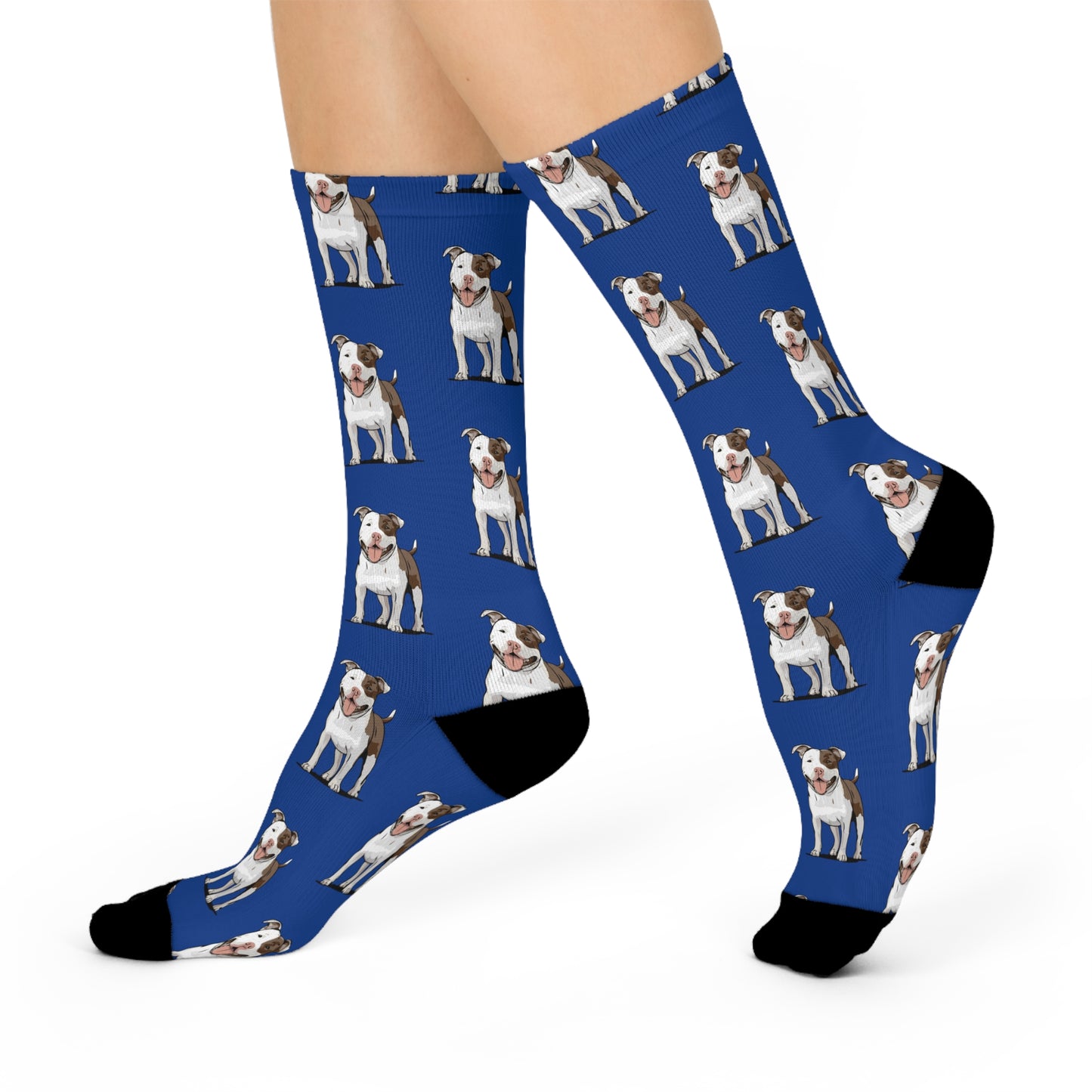 Ollie Dog Blue Cushioned Crew Socks with Cute Pitbull Dog Pet Pattern Green Dogs Print Mens Womens Unisex Socks One Size