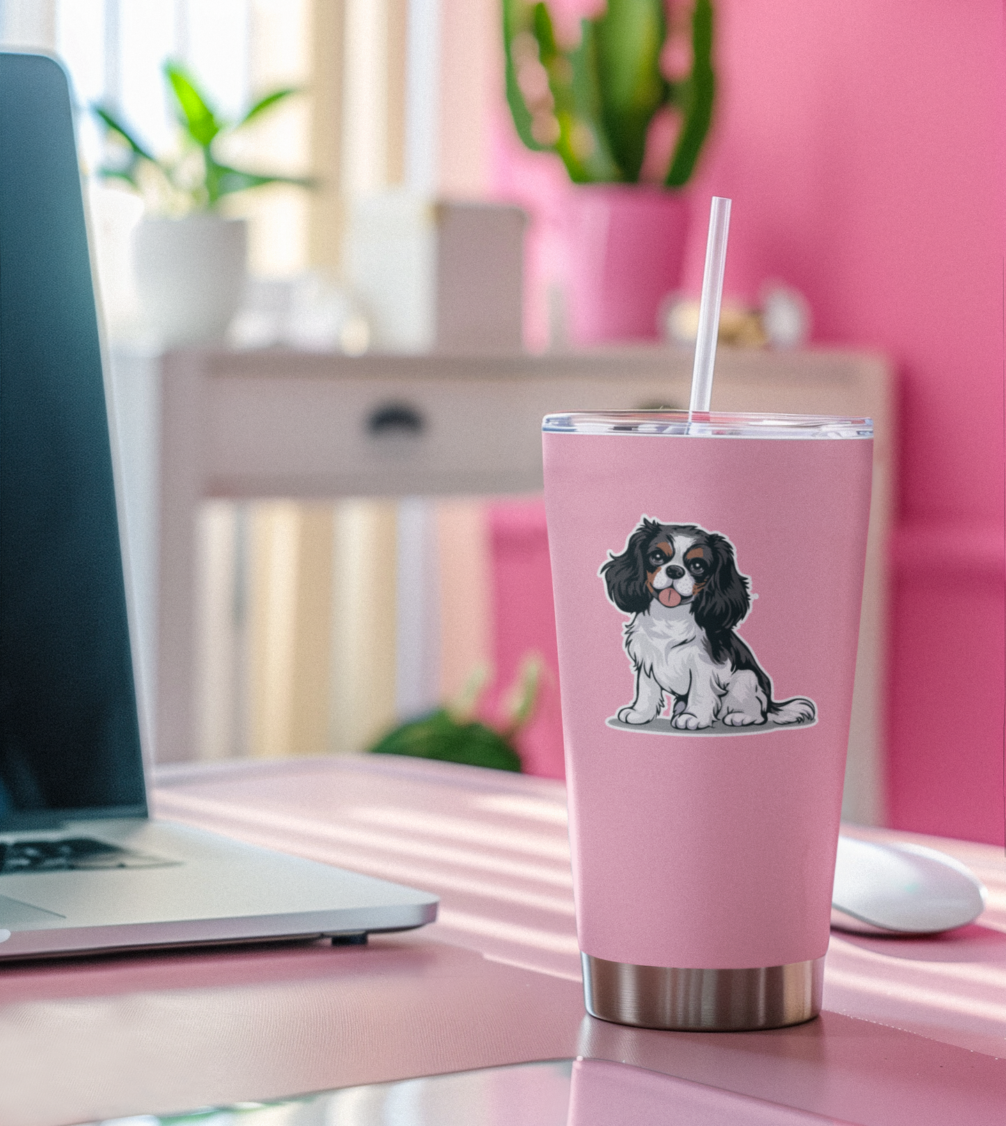 3.5" Tricolor Cavalier King Charles Spaniel Dog Sticker - Black, Brown, & White Cavaliers Puppy Dogs Vinyl Decal Stickers Waterproof Decals