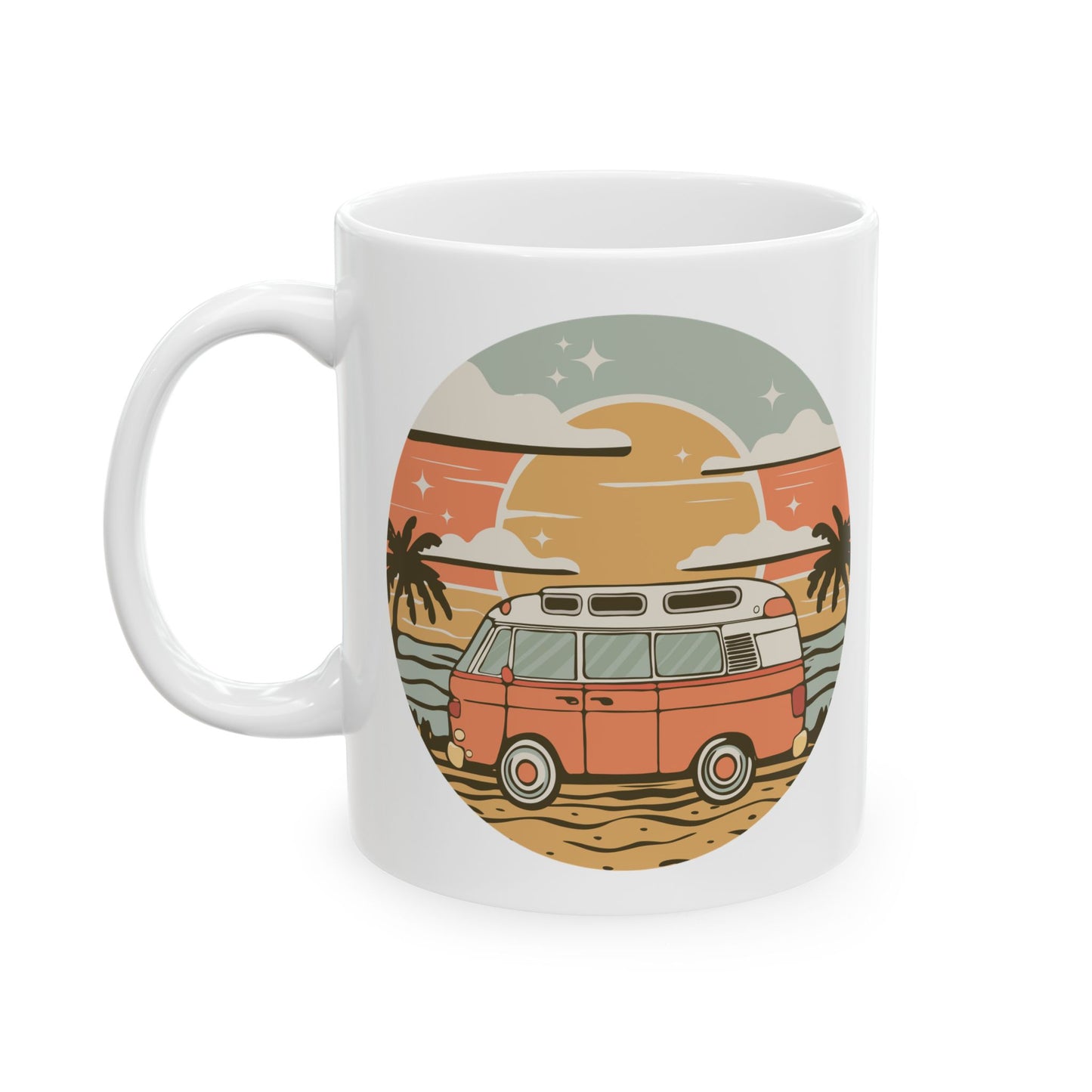 Vintage Van Dreams Coffee Mug - Nomad Vanlife Campervan White Ceramic Tea Mugs 11oz, Coastal Beach Travlel Gifts for Vanlifers