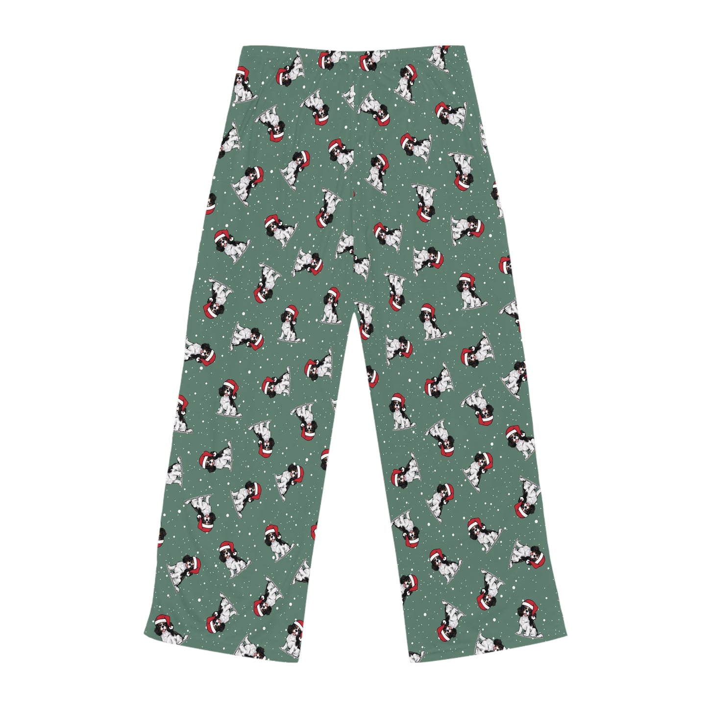 Christmas Cavalier King Charles Spaniel Dog Women's Pajama Pants, Holiday Xmas Dogs In Santa Hat Drawstring Pajamas, Winter Pajama Bottoms