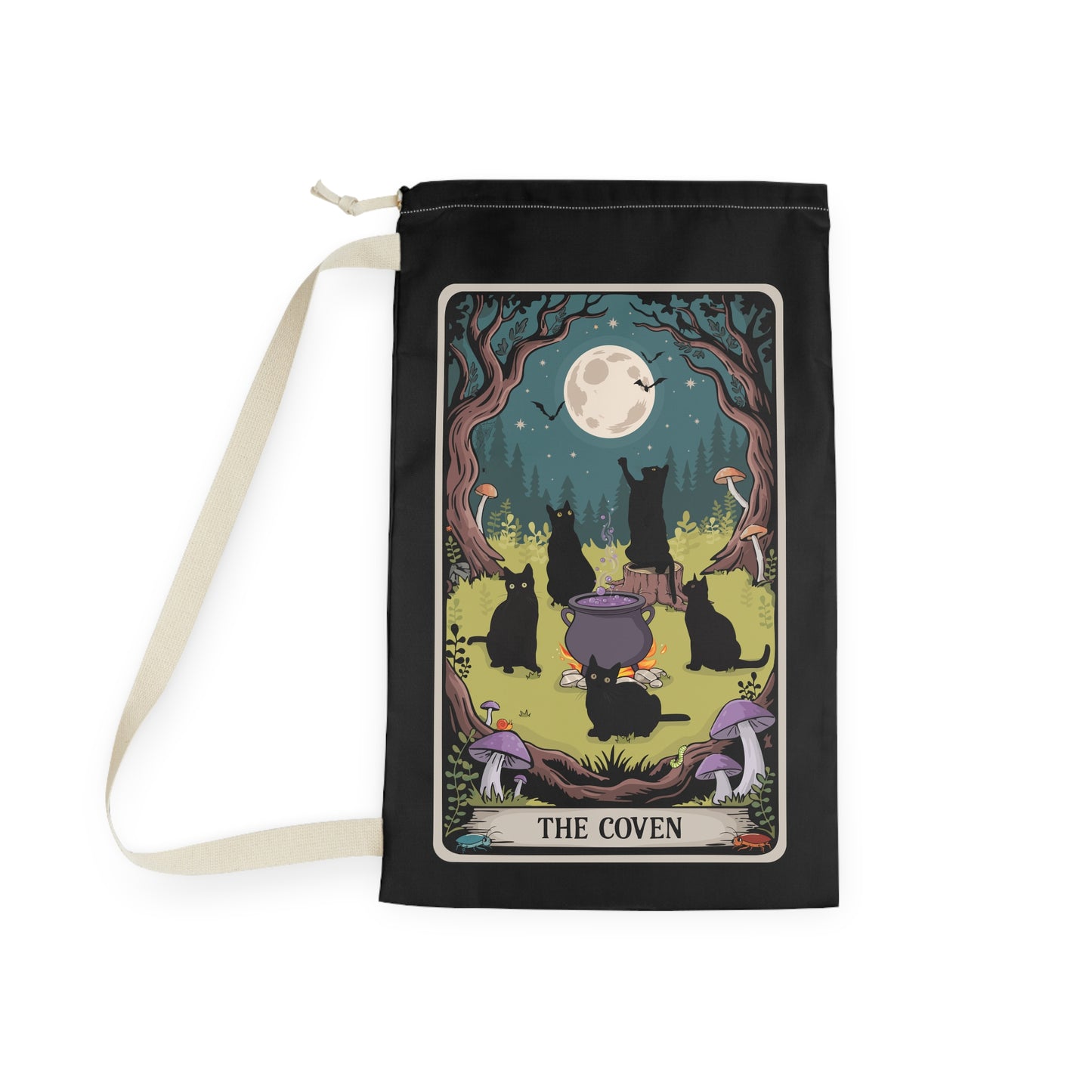 Witchy Cats Coven Laundry Bag, Tarot Card Cat Tote, Magic Gothic Storage Bag, Pagan Gift, Halloween Decor, Witch Dorm Room Accessories