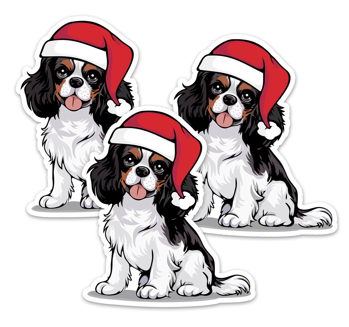 3" Christmas Cavalier Kings Charles Spaniel Dog Sticker - Santa Dogs Holiday Decal Stickers