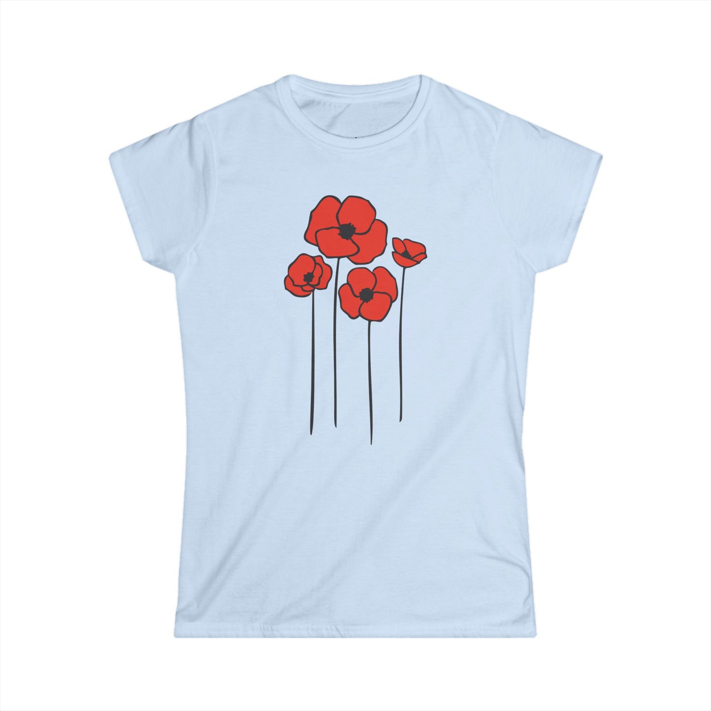 Poppies Floral Ladies Soft Cotton T-shirt Women's Tee with Cute Poppy Flower Design - Spring Garden Gifts for Her