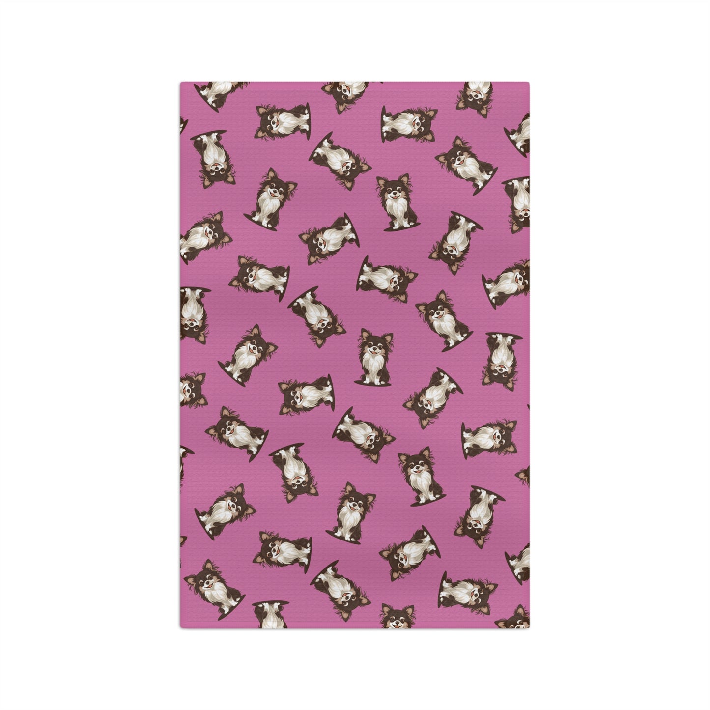 Long Haired Chihuahua Dog Kitchen Hand Towel Microfiber Pink Tea Towel with Fluffy Long Coat Chihuahuas Puppy Dogs Pattern
