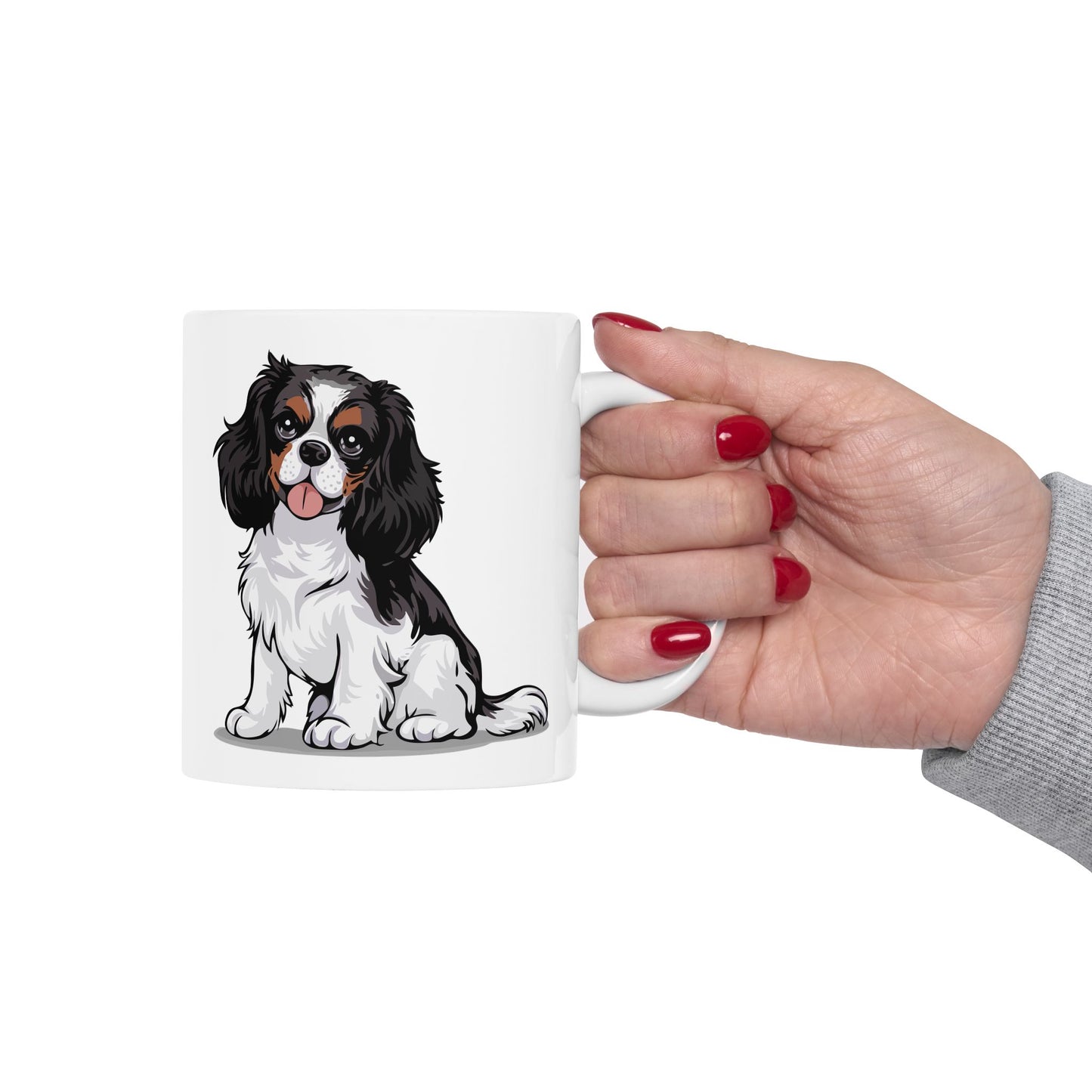 Charlie Tricolor Cavalier King Charles Spaniel Dog White Ceramic Mug 11oz with Pet Dog Cavalier Puppy Print