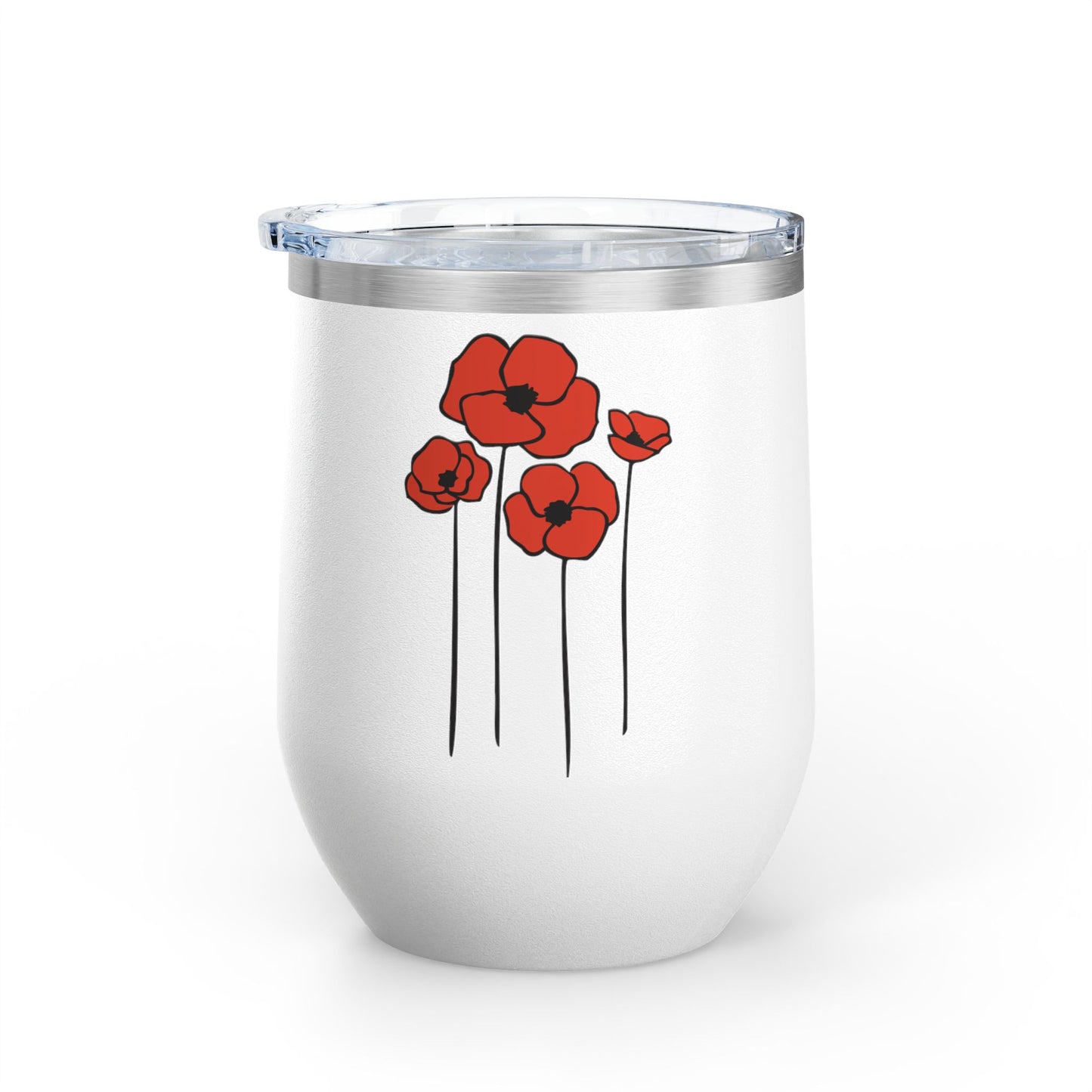 Poppy Flower Wine Tumbler, Floral Poppies Wine Glass, Botanical Drinkware, Unique Gift for Wine Lovers, Garden Theme Cup