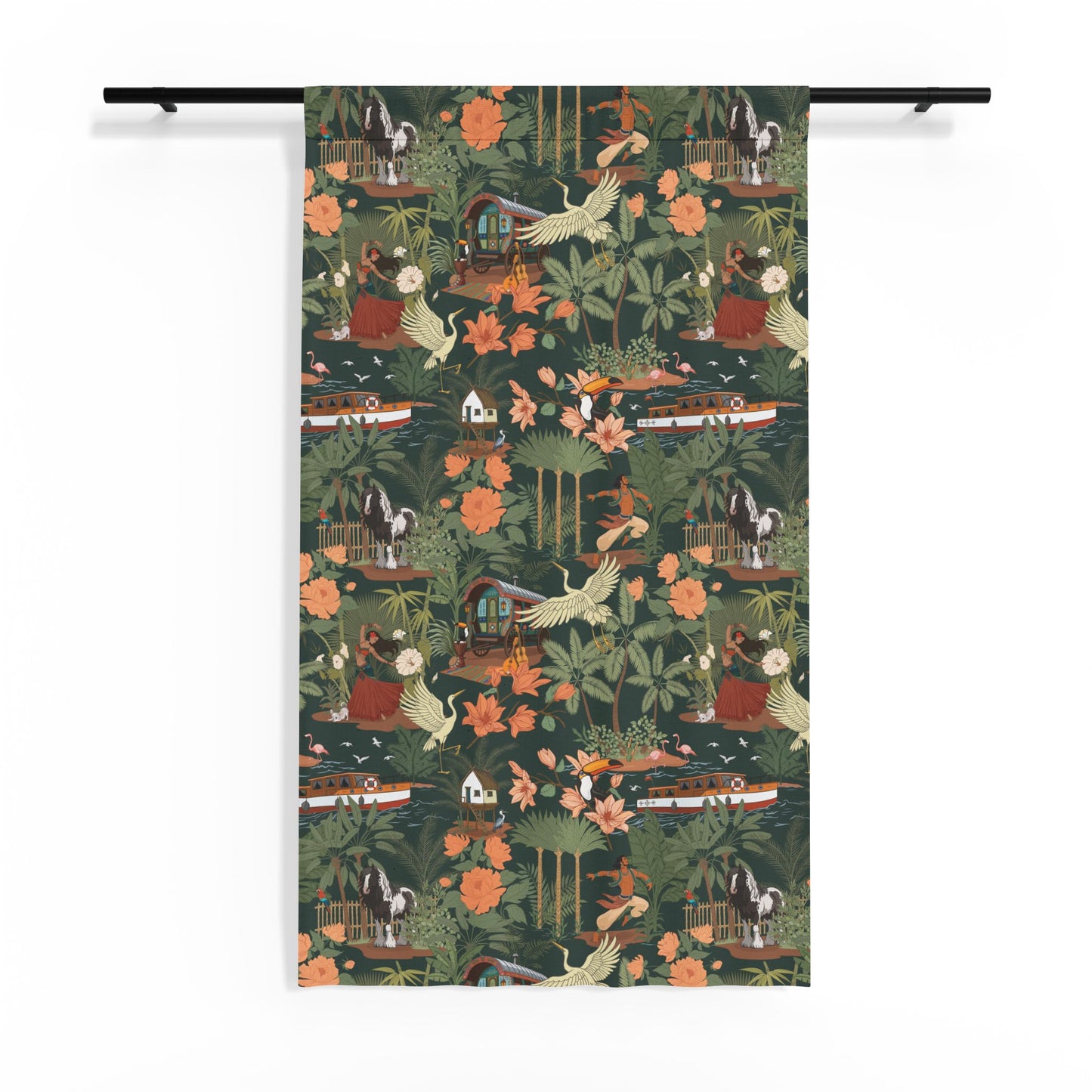 Tropical Nomad Botanical Bird Pattern Sheer Curtains | Island Floral Print Window Curtain Panel - One 50" × 84" Panel