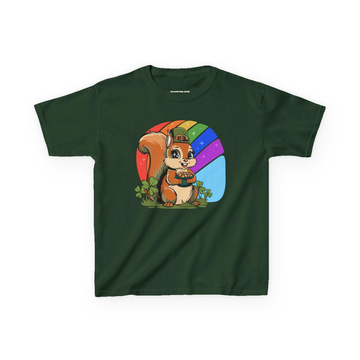 St Patrick's Day Kids T-Shirt with Leprechaun Squirrel, Spring Holiday Shirt, Lucky Charm Top, Girls Boys Youth Short Sleeve T-shirts