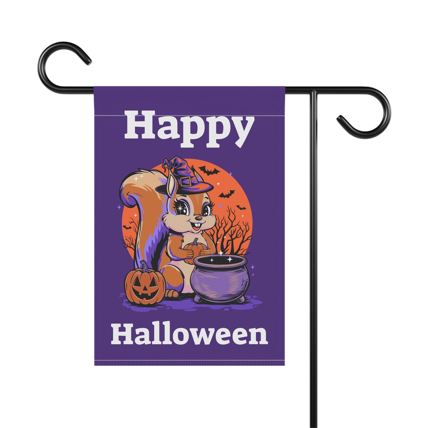 Happy Halloween Witchy Squirrel Yard Banner Flag, Halloween Witch Squirrels Pumpkin Cauldron & Bats, Spooky Magical Home Decorations