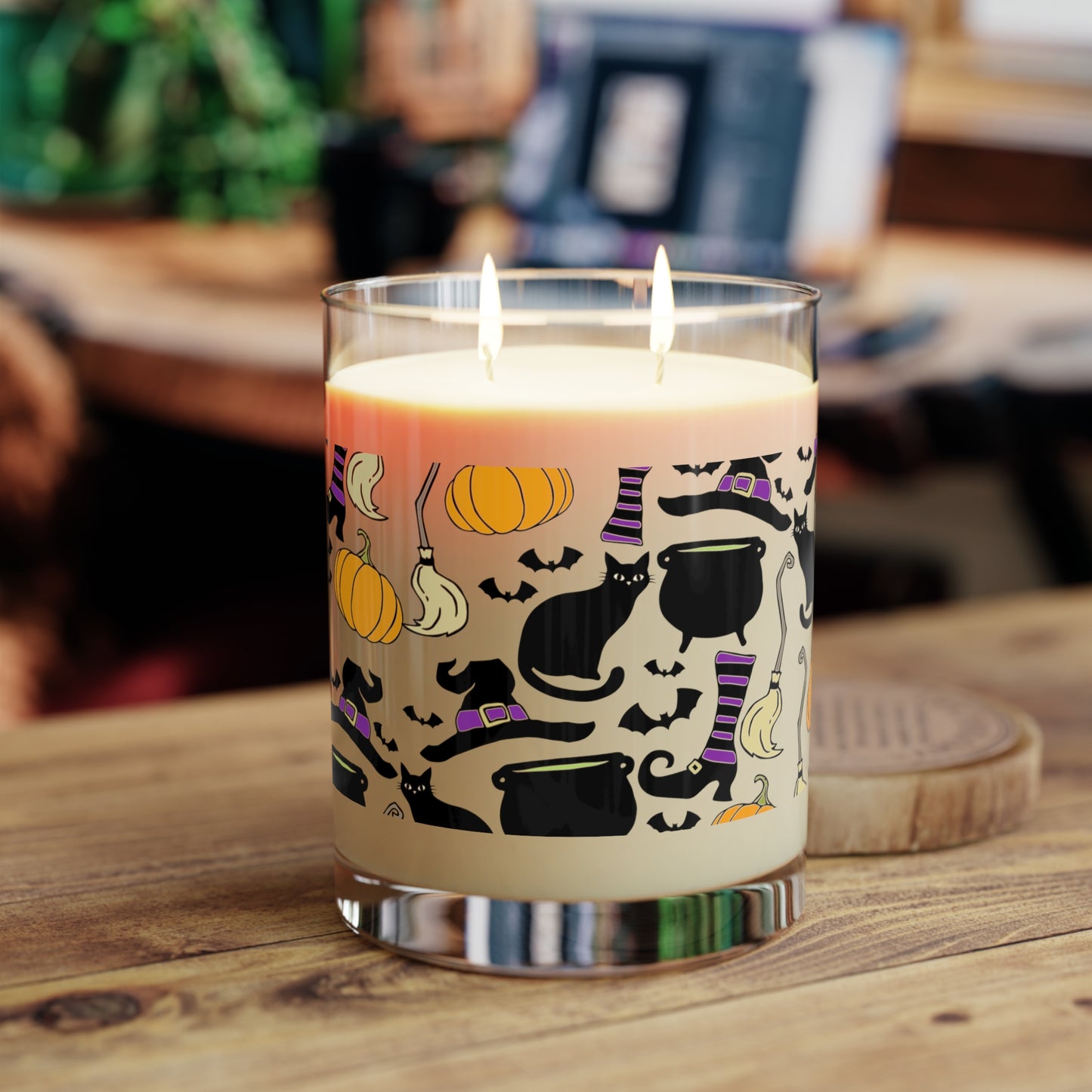 Witchy Things Halloween Scented Candle 11oz with Witch Hats, Brooms, Black Cats, Pumpkins, Bats, Cauldrons