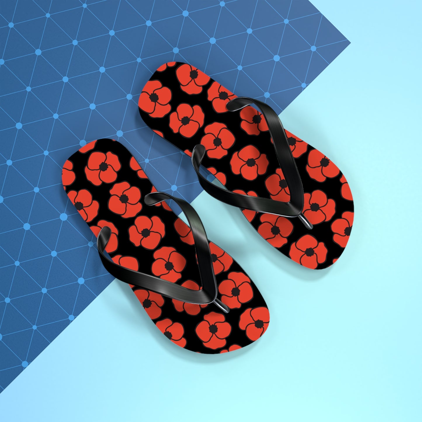 Floral Poppies Flip Flops - Poppy Flowers Spring Summer Sandals, Beach Footwear, Vacation Essentials, Outdoor Relaxation, Gift for Her