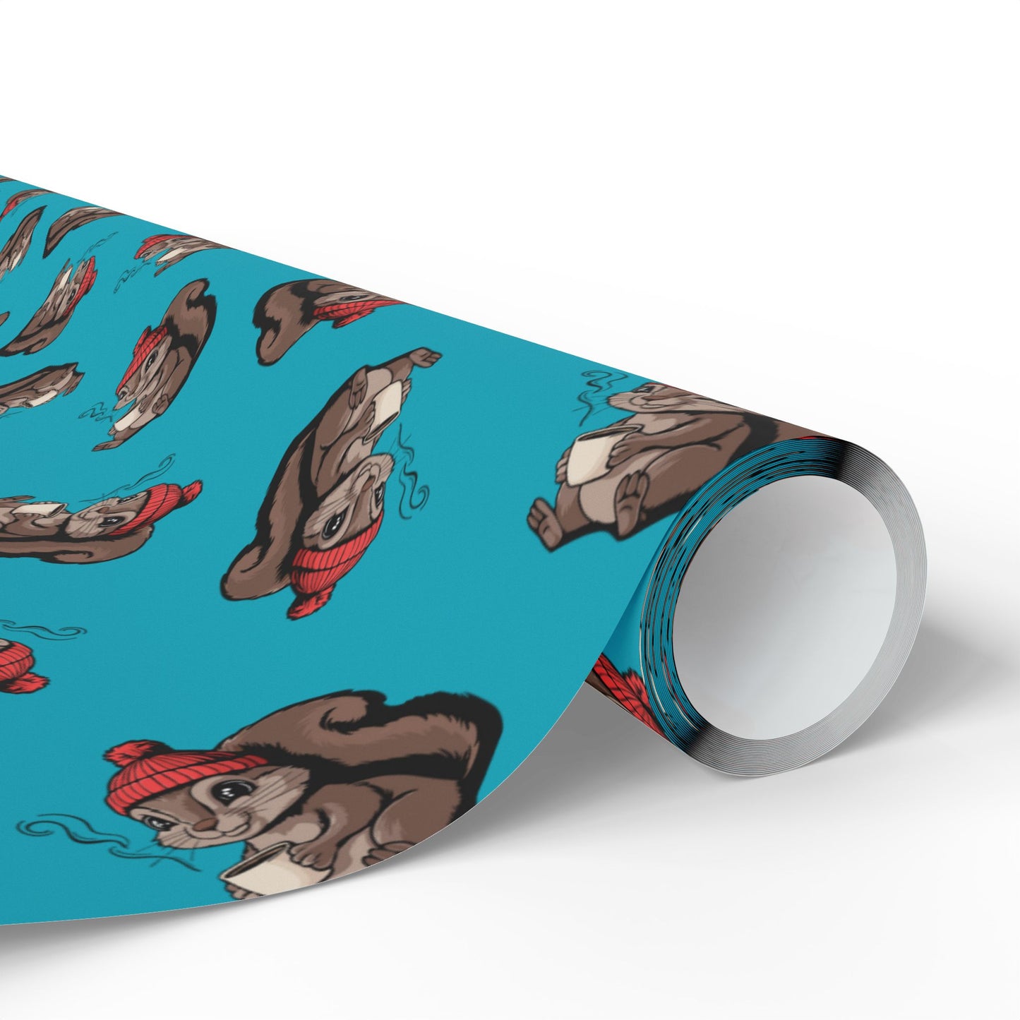 Cozy Squirrel Wrapping Paper, Fall Autumn Squirrels Print, Teal Turquoise Gift Wrap, Cute Animal Coffee Mug Pattern